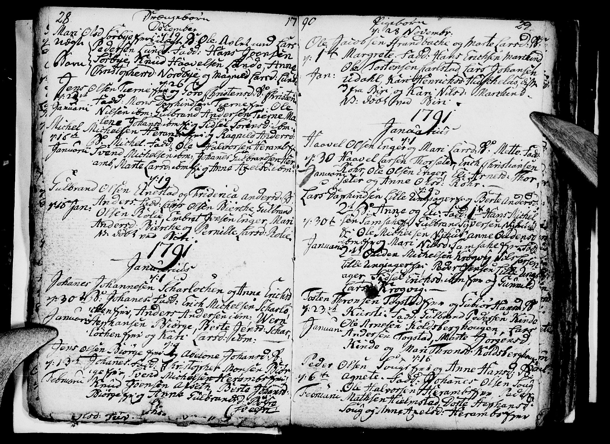 Ringsaker prestekontor, SAH/PREST-014/I/Ia/L0005/0005: Parish register draft no. 1E, 1790-1792, p. 28-29