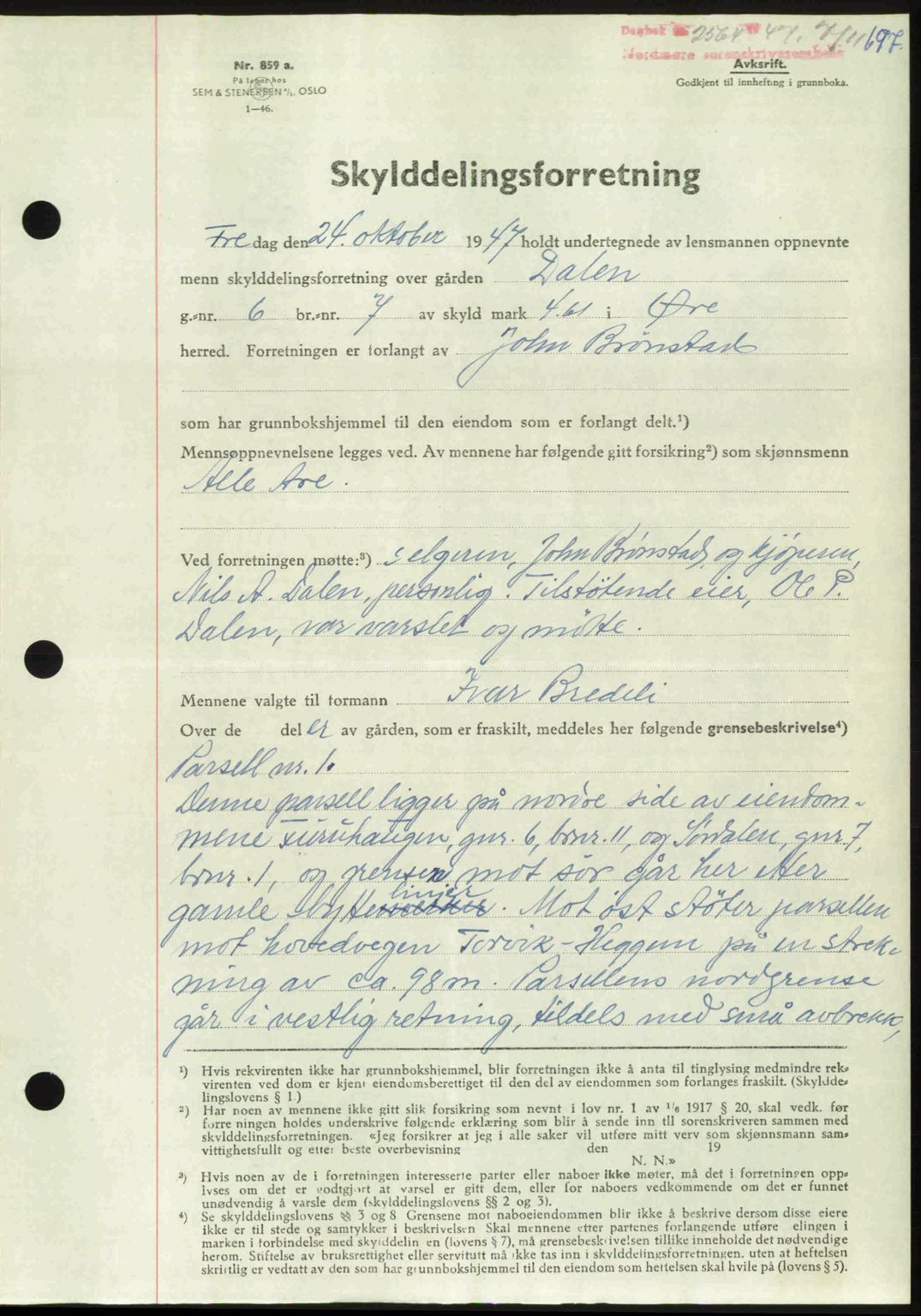 Nordmøre sorenskriveri, AV/SAT-A-4132/1/2/2Ca: Mortgage book no. A106, 1947-1947, Diary no: : 2564/1947