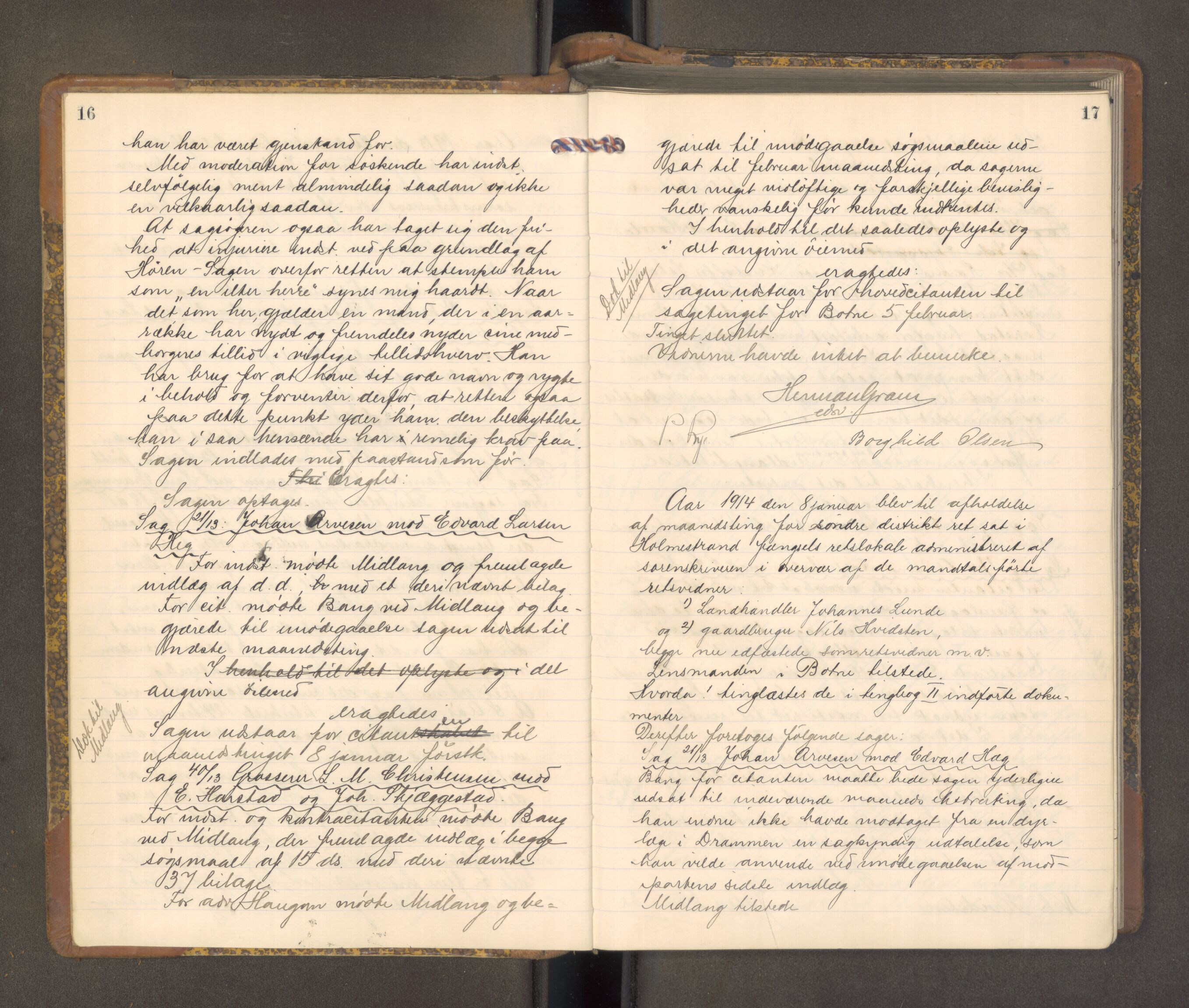 Nordre Jarlsberg sorenskriveri, AV/SAKO-A-80/F/Fa/Faa/L0055: Tingbok, 1913-1917, p. 16-17
