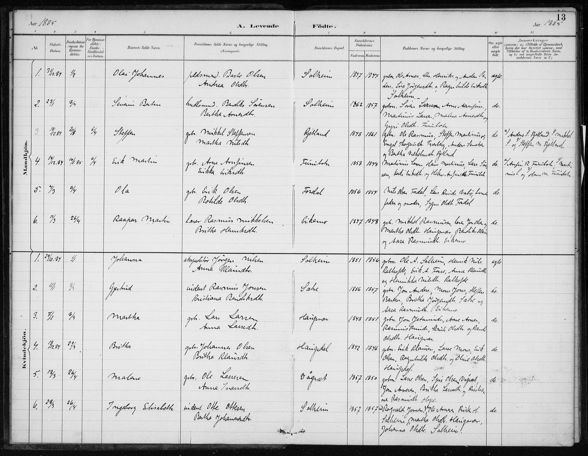 Masfjorden Sokneprestembete, AV/SAB-A-77001: Parish register (official) no. C  1, 1882-1896, p. 13