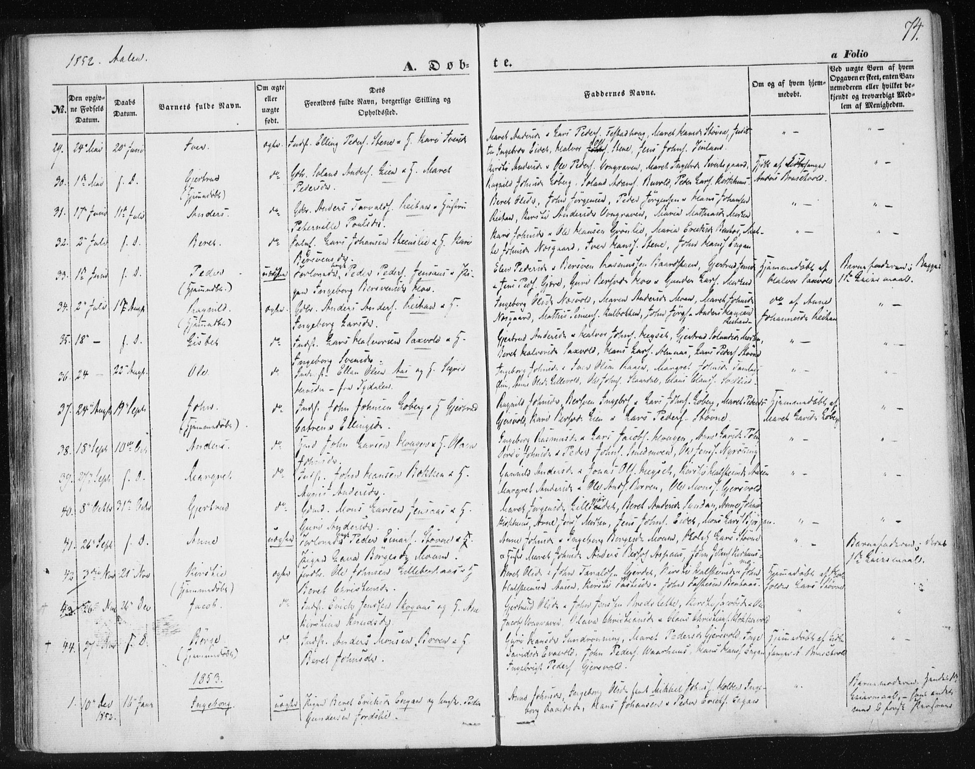 Ministerialprotokoller, klokkerbøker og fødselsregistre - Sør-Trøndelag, SAT/A-1456/685/L0965: Parish register (official) no. 685A06 /3, 1846-1859, p. 74