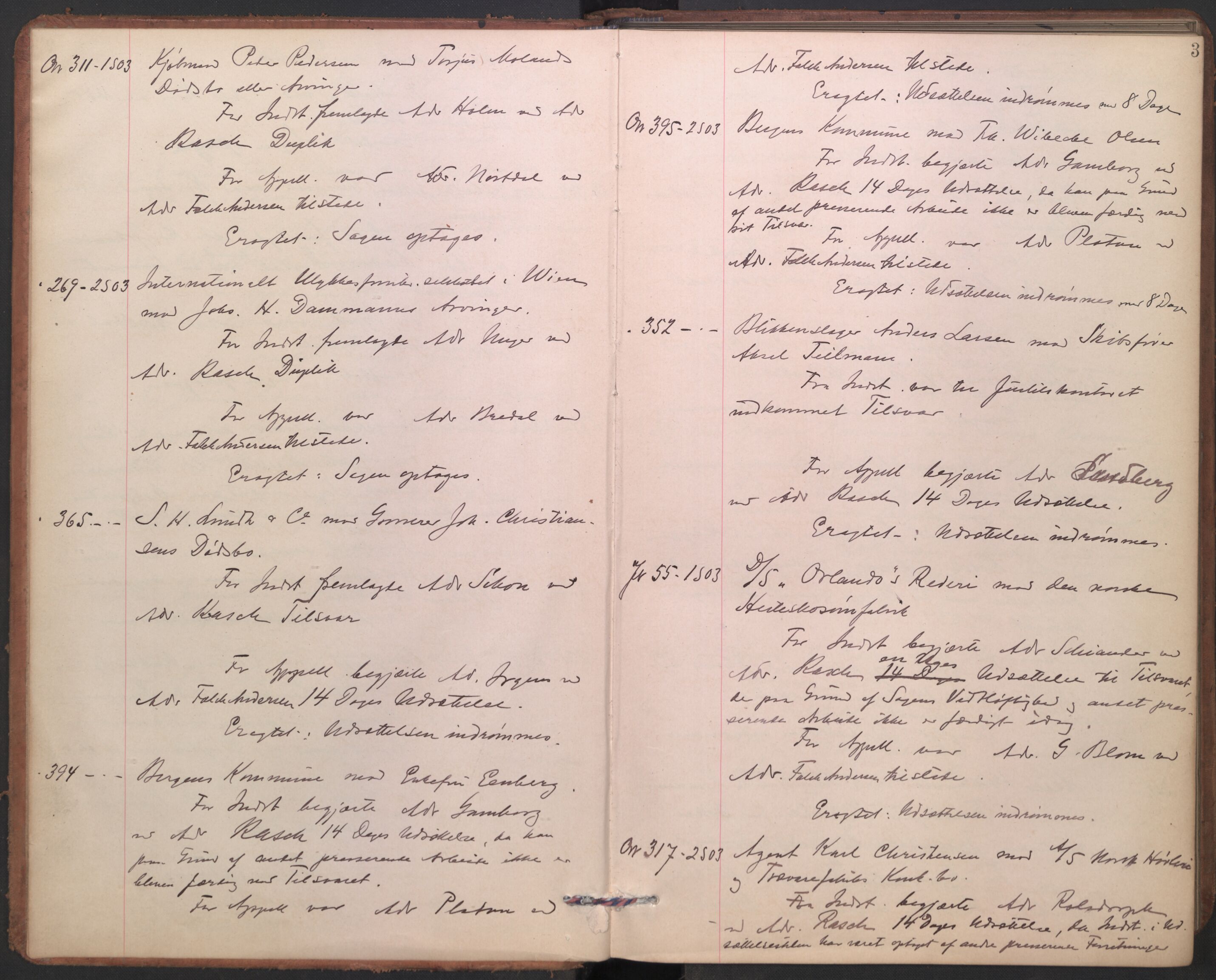 Høyesterett, AV/RA-S-1002/E/Ef/L0021: Protokoll over saker som gikk til skriftlig behandling, 1904-1907, p. 2b-3a