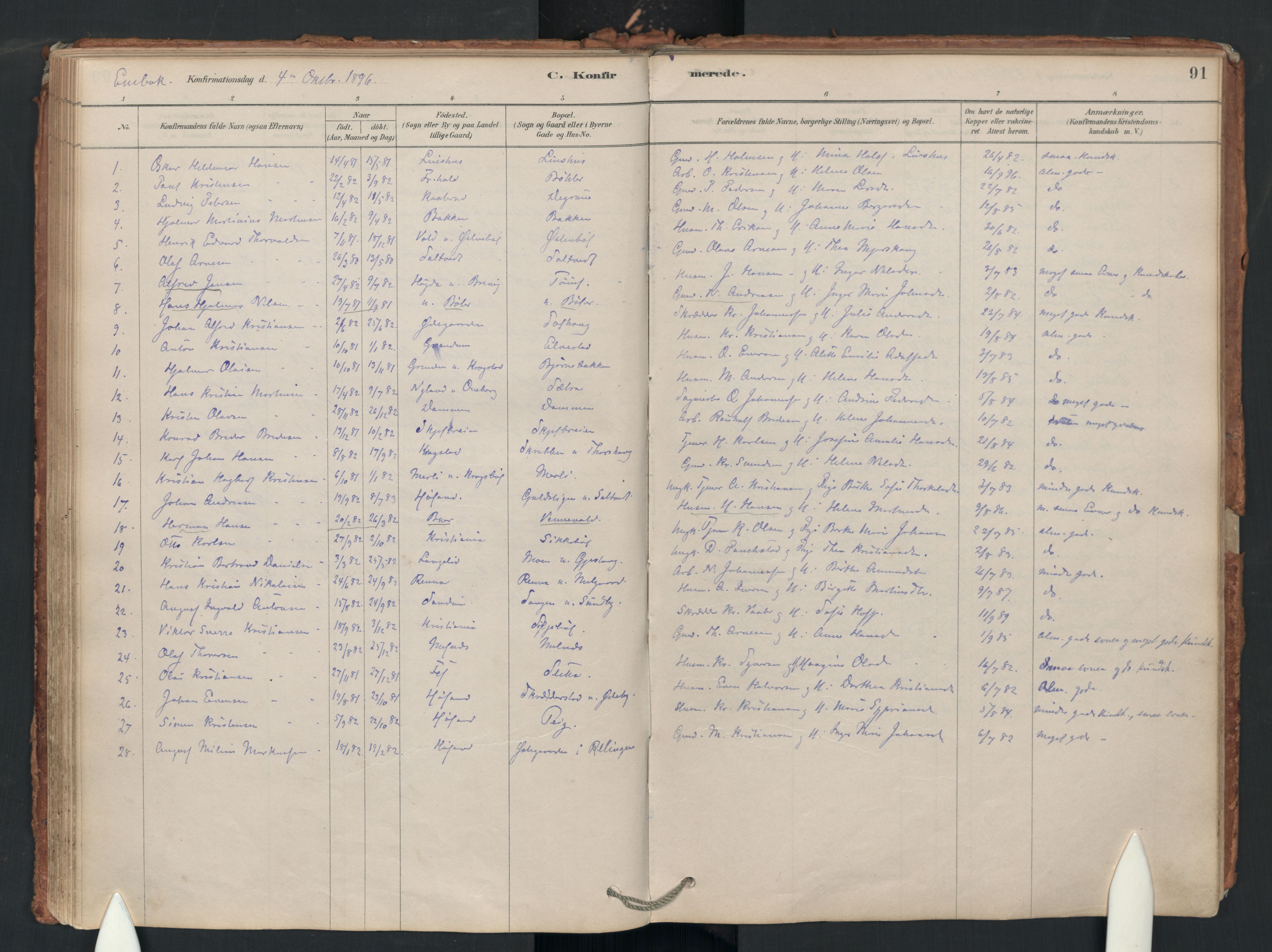 Enebakk prestekontor Kirkebøker, SAO/A-10171c/F/Fa/L0018: Parish register (official) no. I 18, 1877-1930, p. 91