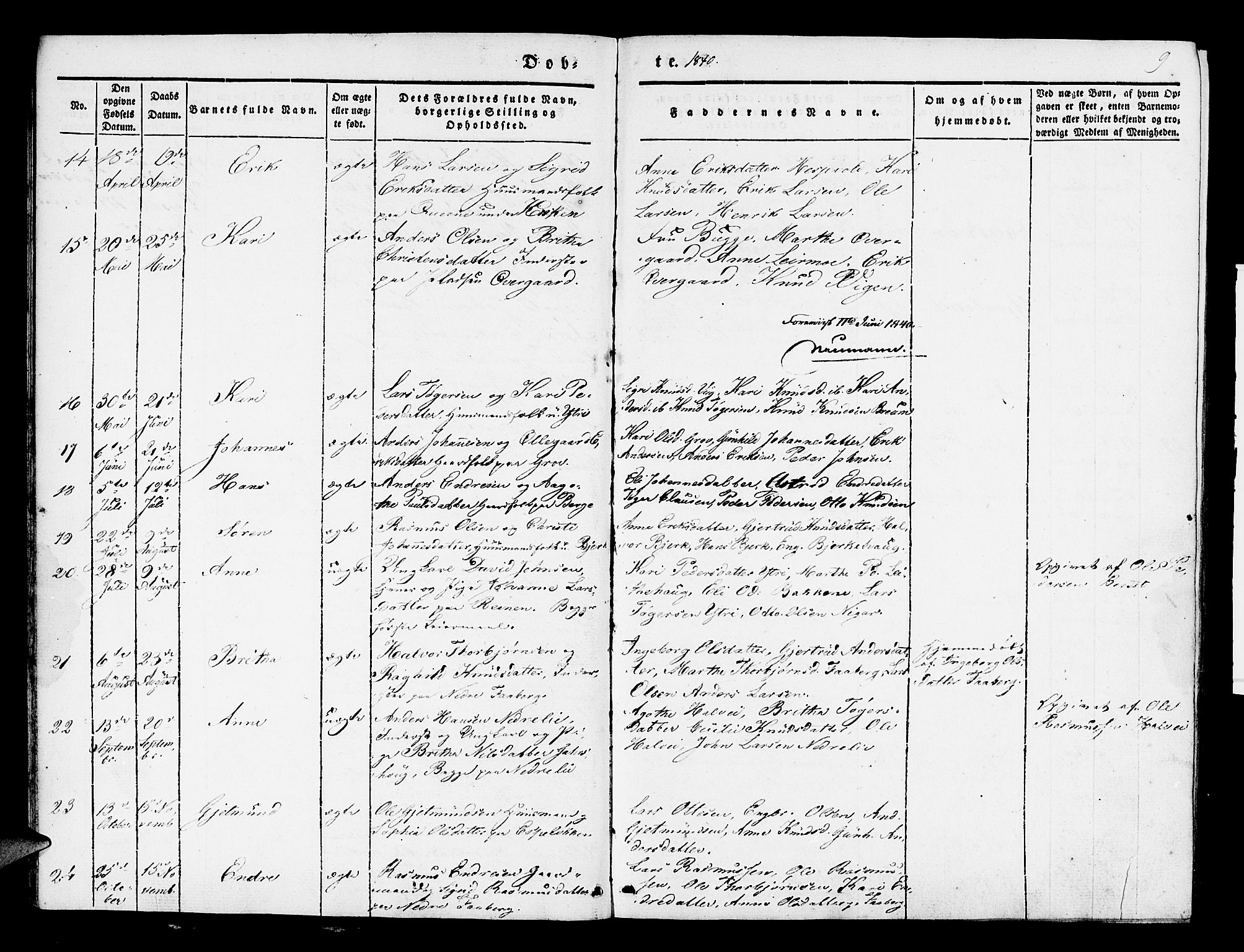 Jostedal sokneprestembete, SAB/A-80601/H/Haa/Haaa/L0004: Parish register (official) no. A 4, 1837-1848, p. 9