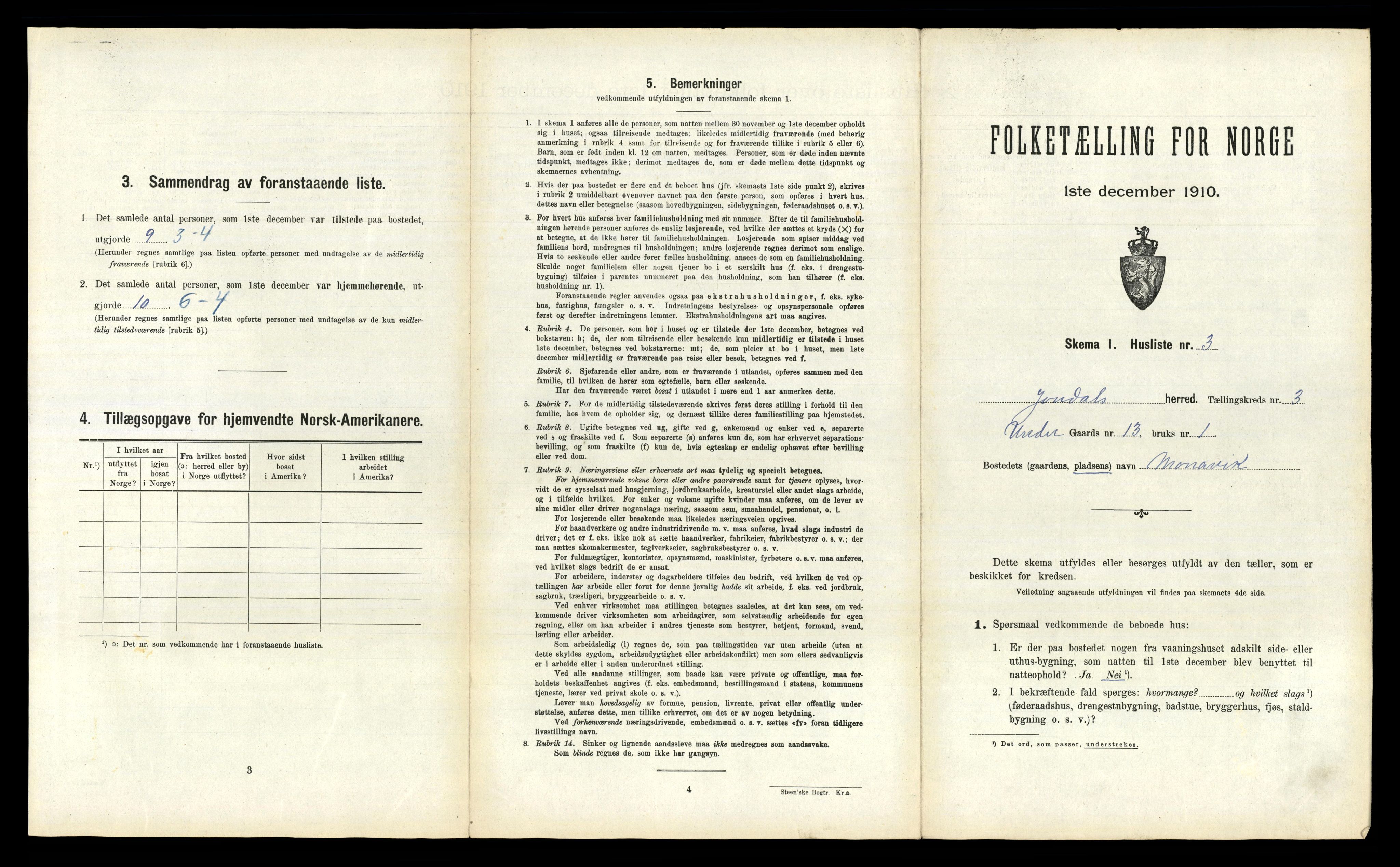 RA, 1910 census for Jondal, 1910, p. 206