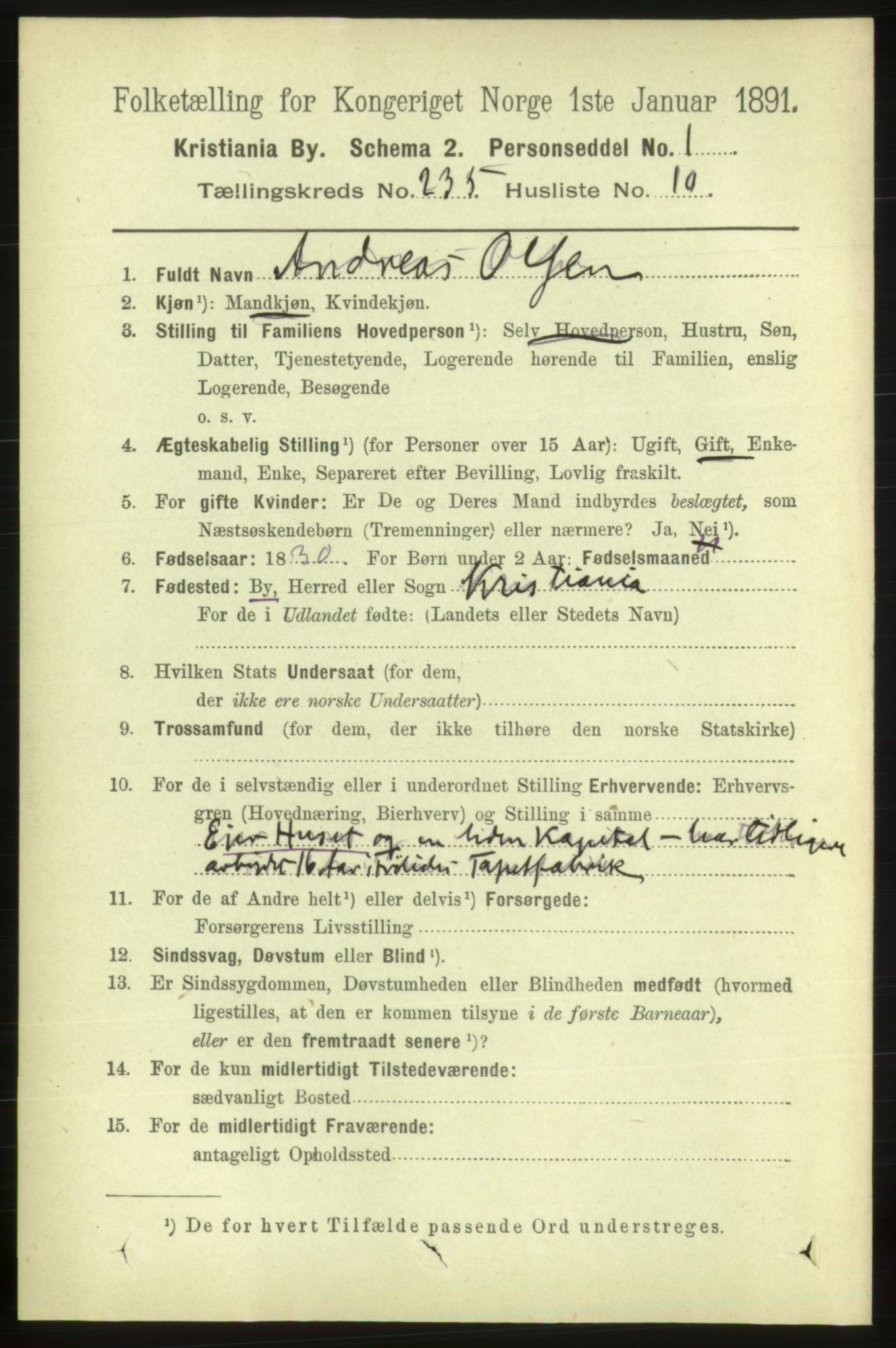 RA, 1891 census for 0301 Kristiania, 1891, p. 143985