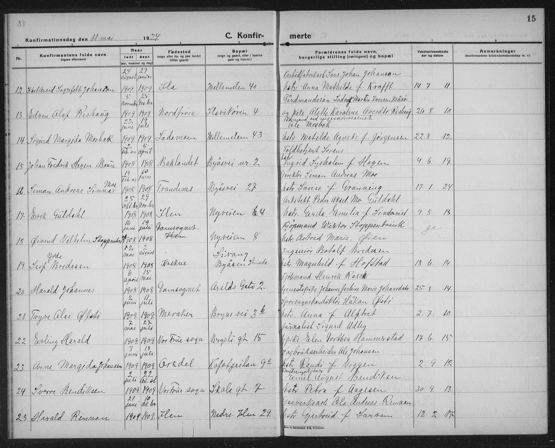 Ministerialprotokoller, klokkerbøker og fødselsregistre - Sør-Trøndelag, SAT/A-1456/603/L0175: Parish register (copy) no. 603C03, 1923-1941, p. 15