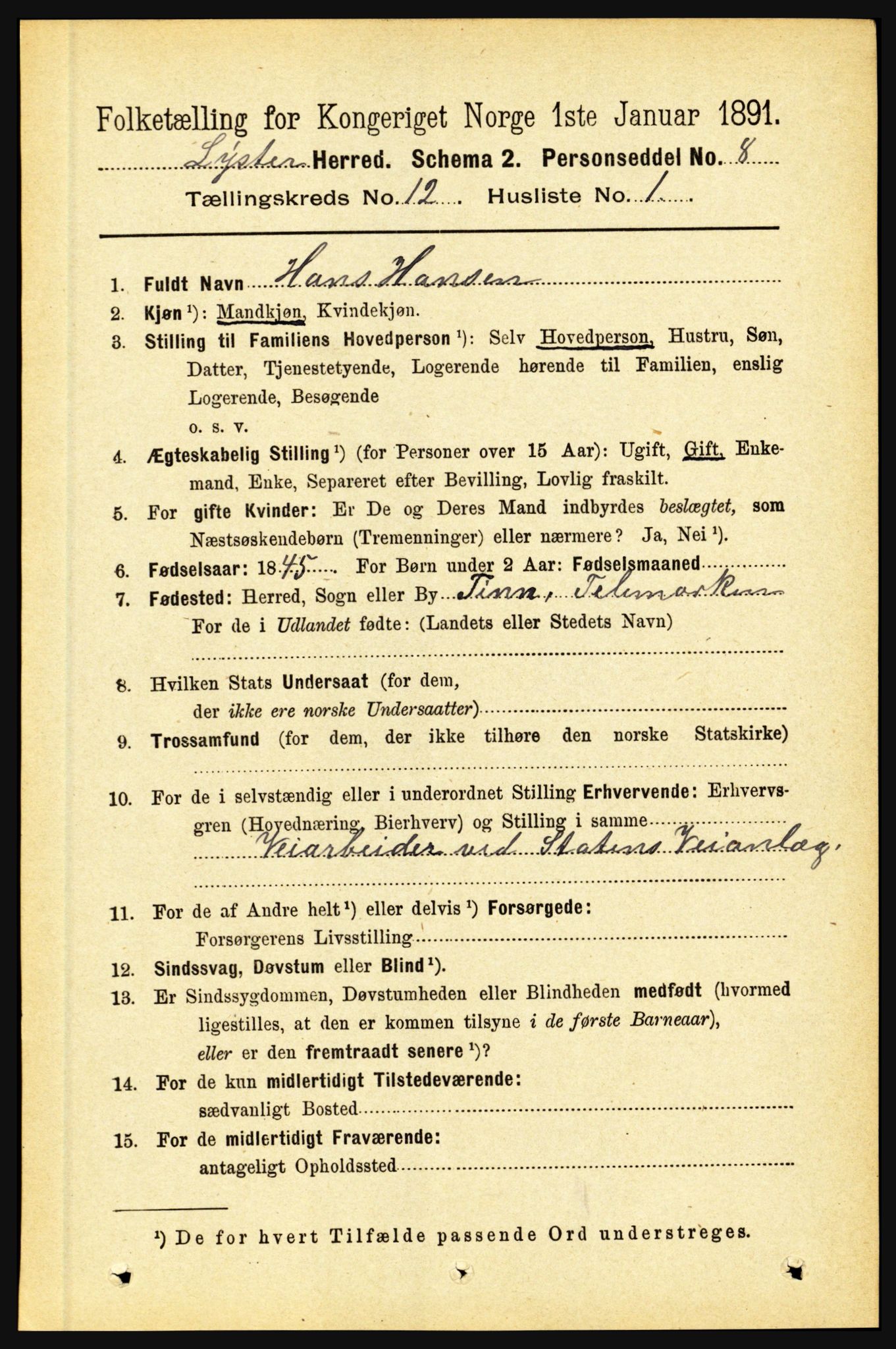 RA, 1891 census for 1426 Luster, 1891, p. 3773