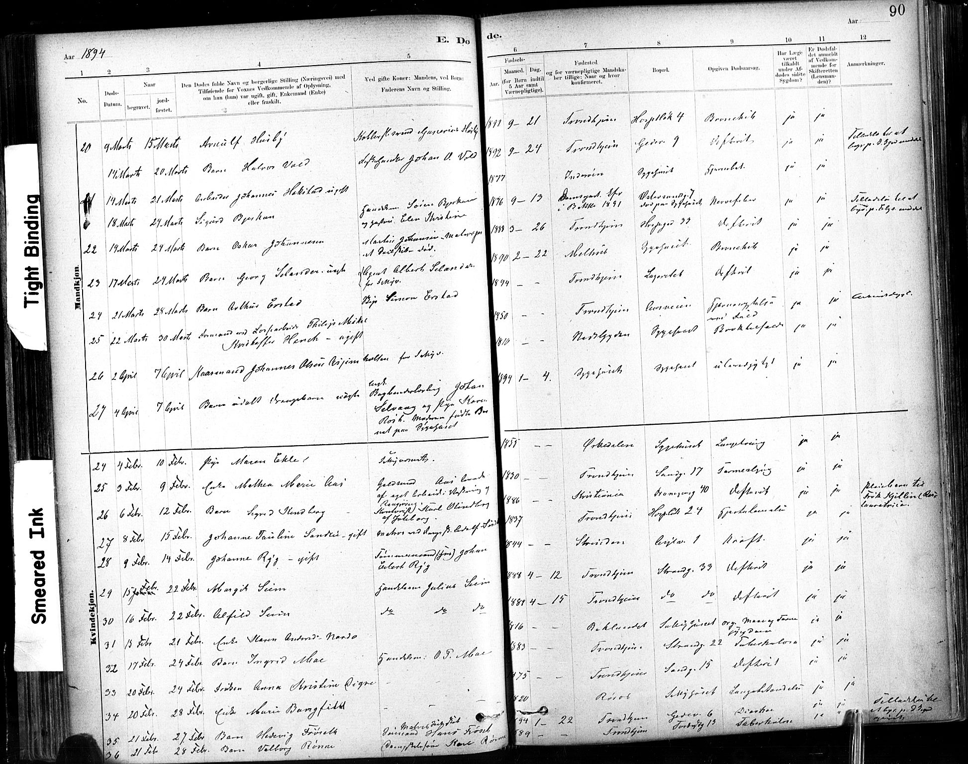 Ministerialprotokoller, klokkerbøker og fødselsregistre - Sør-Trøndelag, AV/SAT-A-1456/602/L0120: Parish register (official) no. 602A18, 1880-1913, p. 90