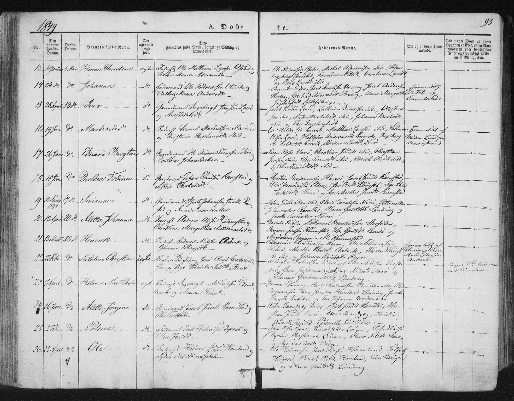 Ministerialprotokoller, klokkerbøker og fødselsregistre - Nord-Trøndelag, SAT/A-1458/784/L0669: Parish register (official) no. 784A04, 1829-1859, p. 93