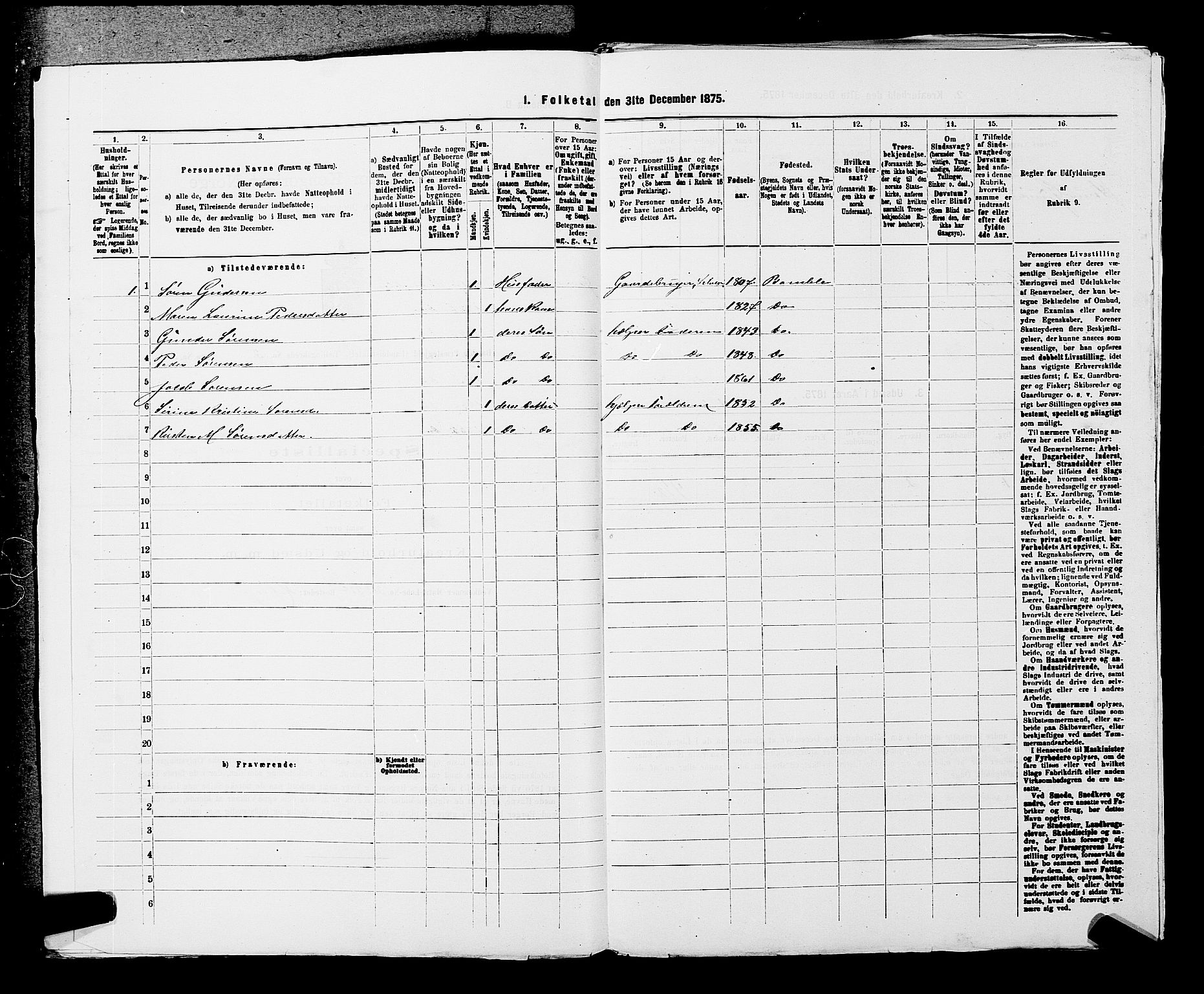 SAKO, 1875 census for 0814L Bamble/Bamble, 1875, p. 398