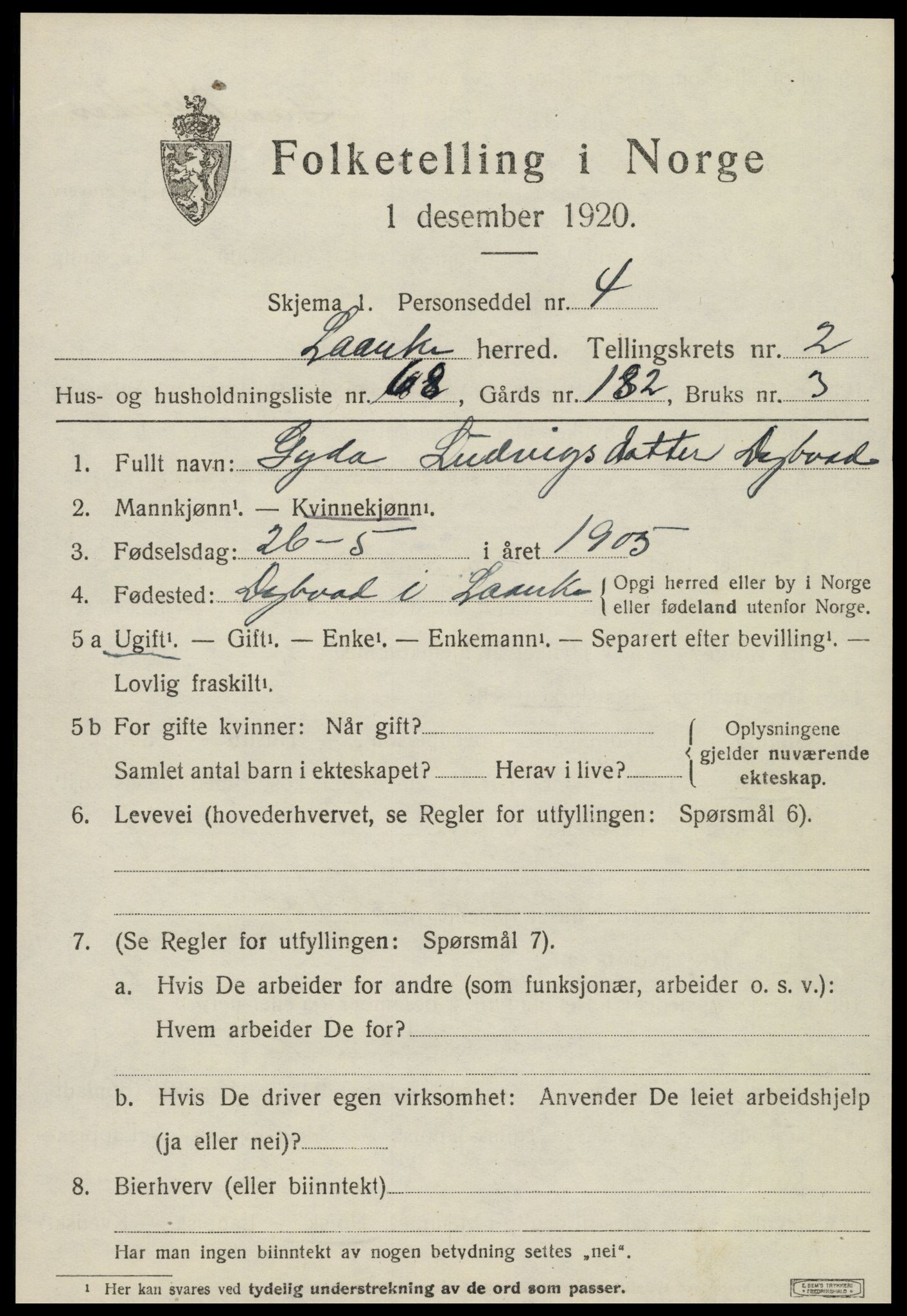 SAT, 1920 census for Lånke, 1920, p. 1760