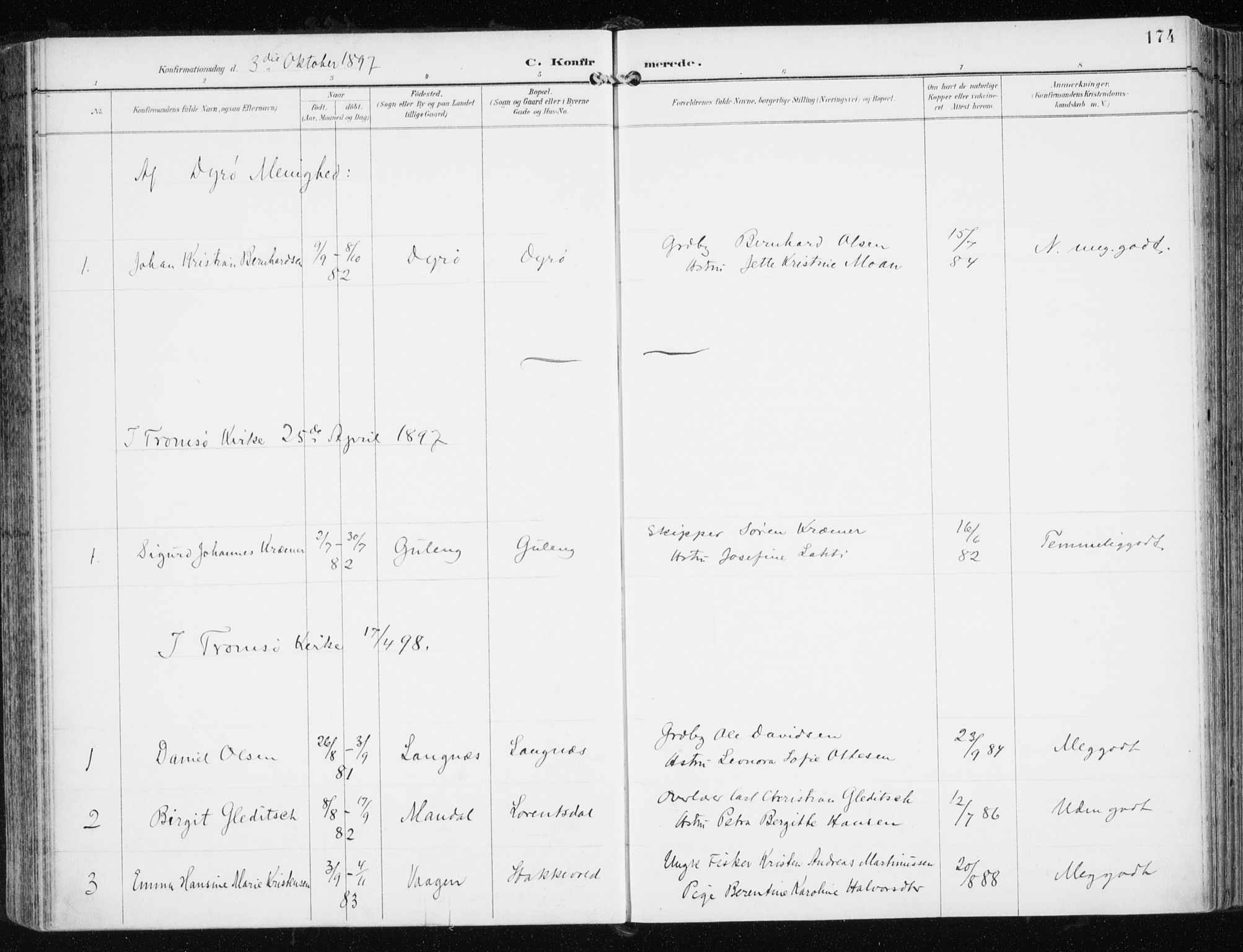 Tromsøysund sokneprestkontor, SATØ/S-1304/G/Ga/L0006kirke: Parish register (official) no. 6, 1897-1906, p. 174