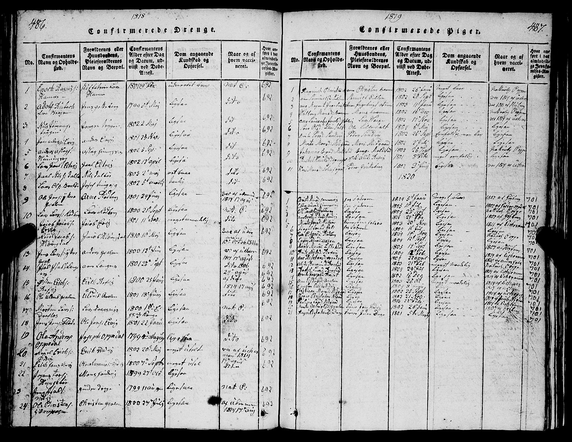 Selje sokneprestembete, AV/SAB-A-99938/H/Ha/Hab/Haba: Parish register (copy) no. A 1, 1816-1828, p. 486-487