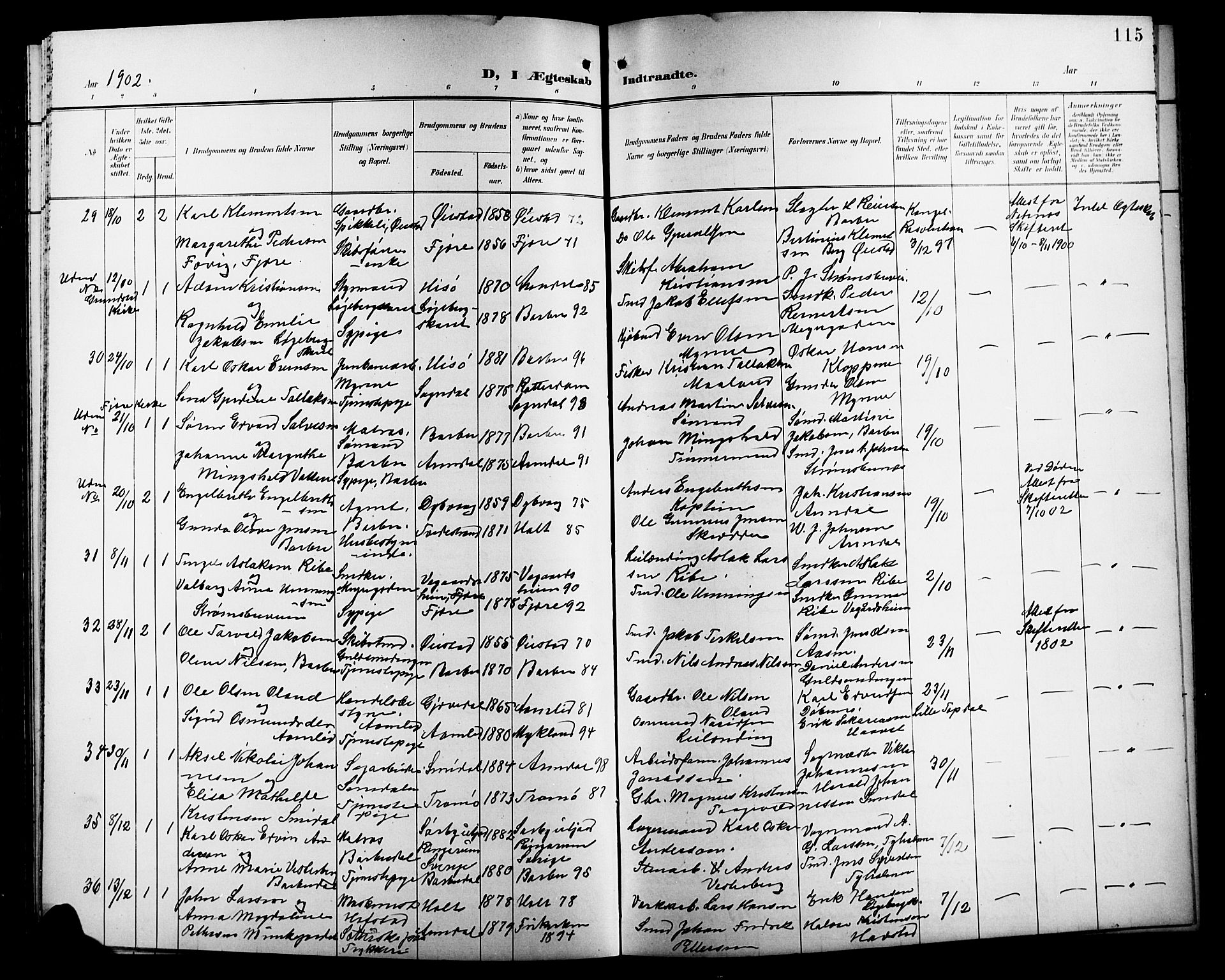 Barbu sokneprestkontor, AV/SAK-1111-0003/F/Fb/L0003: Parish register (copy) no. B 3, 1897-1911, p. 115