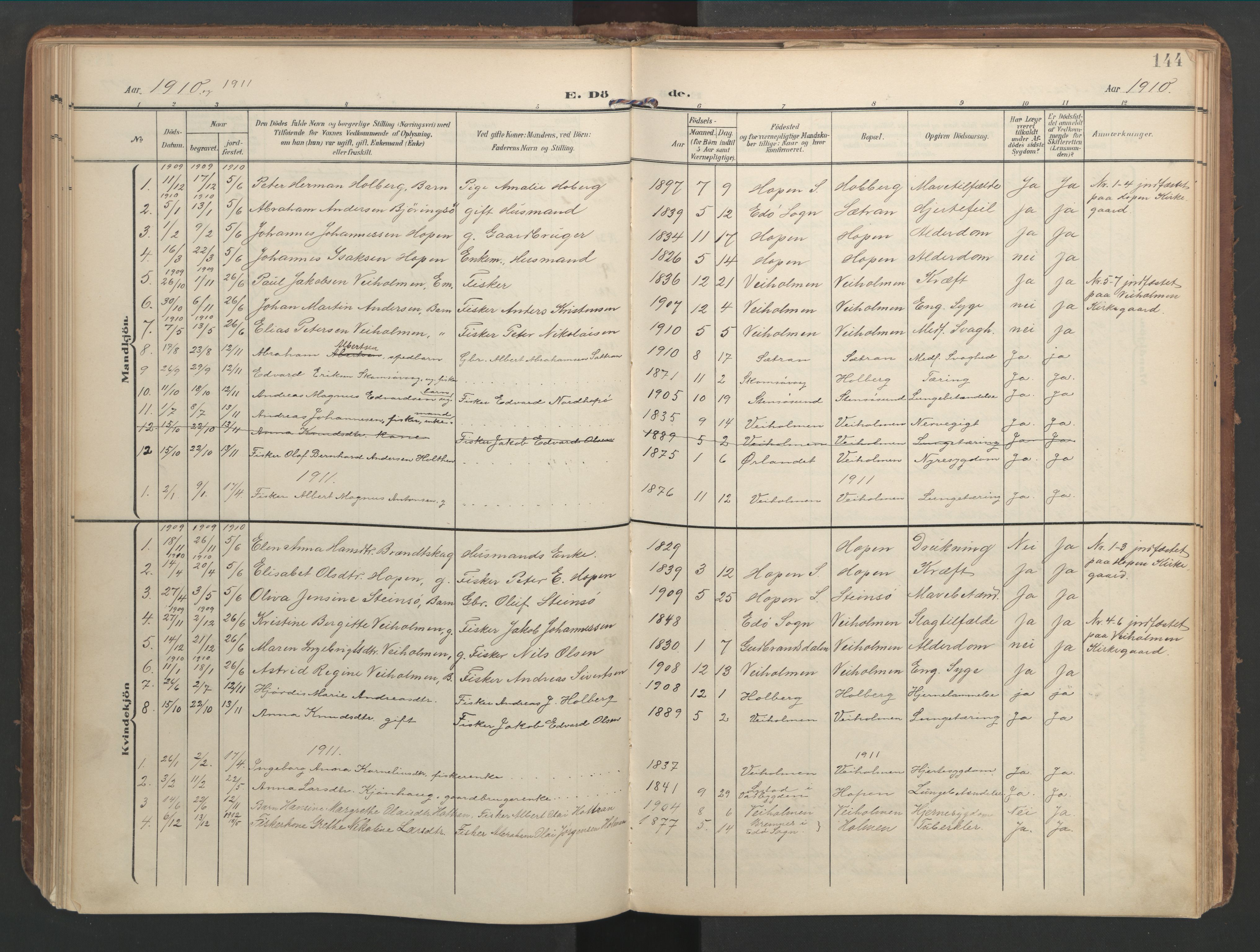 Ministerialprotokoller, klokkerbøker og fødselsregistre - Møre og Romsdal, AV/SAT-A-1454/583/L0955: Parish register (official) no. 583A02, 1907-1926, p. 144