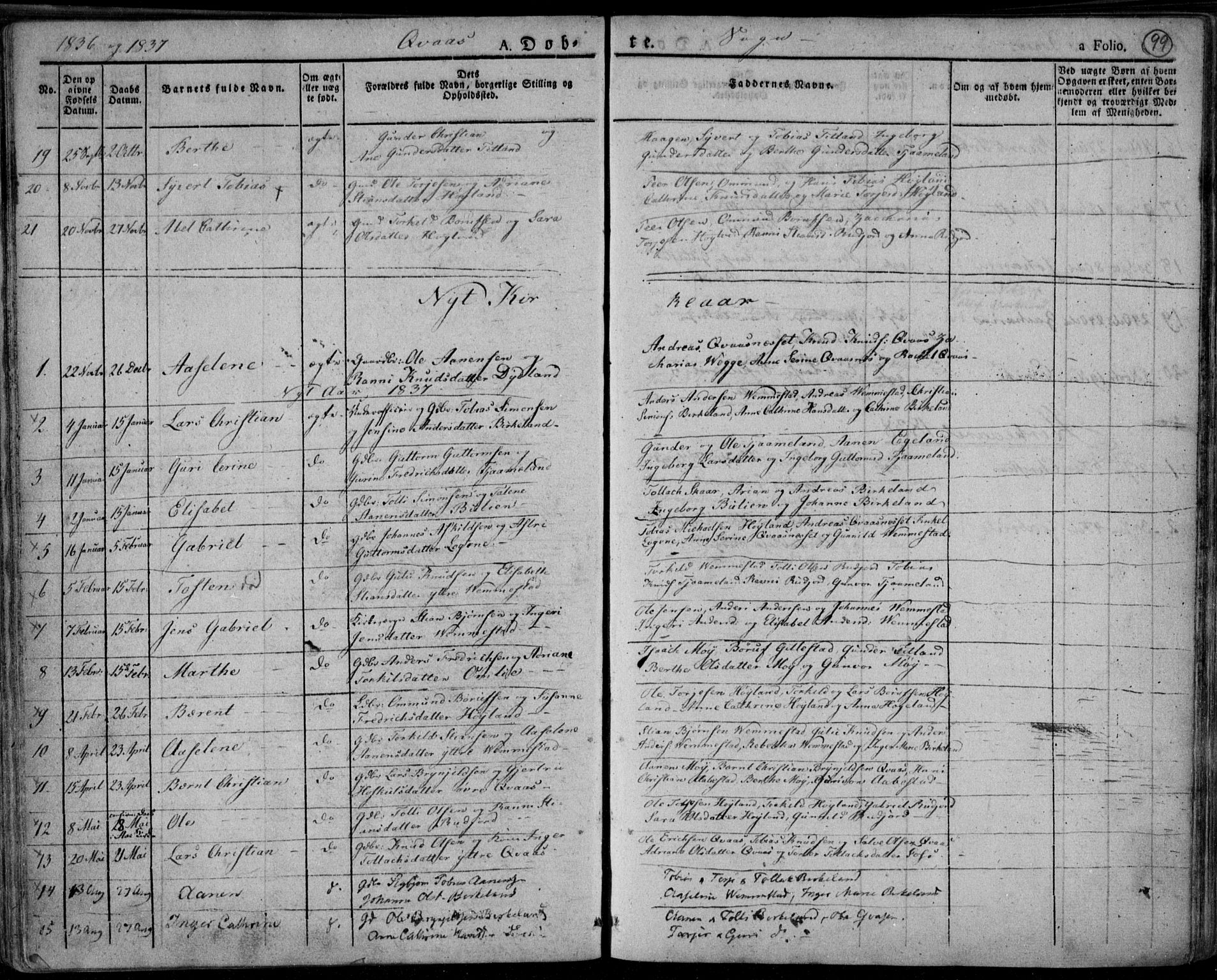 Lyngdal sokneprestkontor, AV/SAK-1111-0029/F/Fa/Fac/L0007: Parish register (official) no. A 7, 1825-1838, p. 99