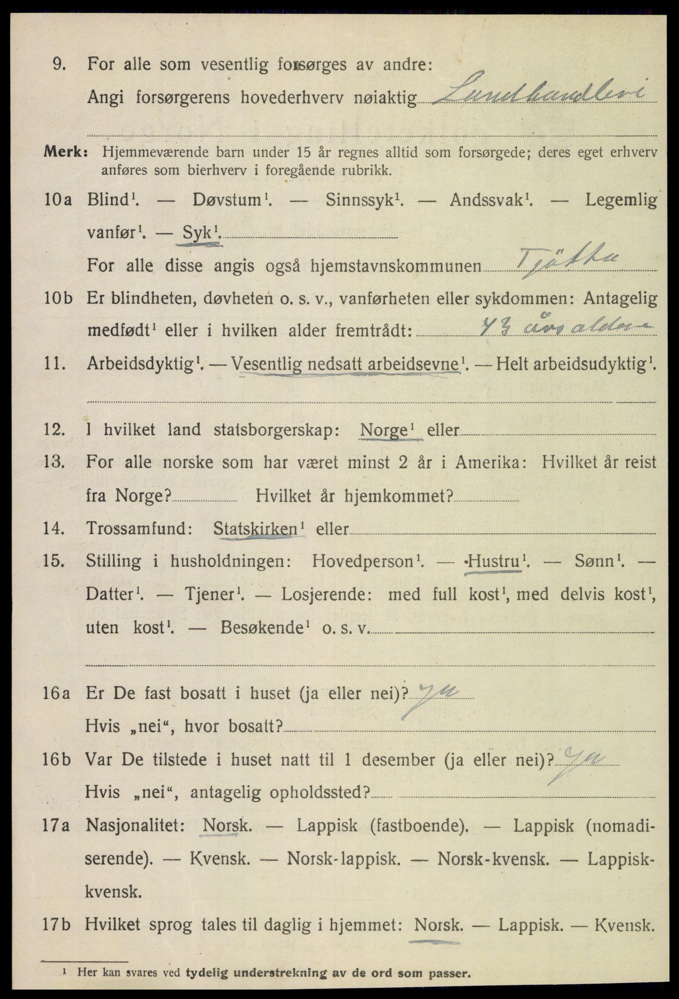 SAT, 1920 census for Tjøtta, 1920, p. 2412