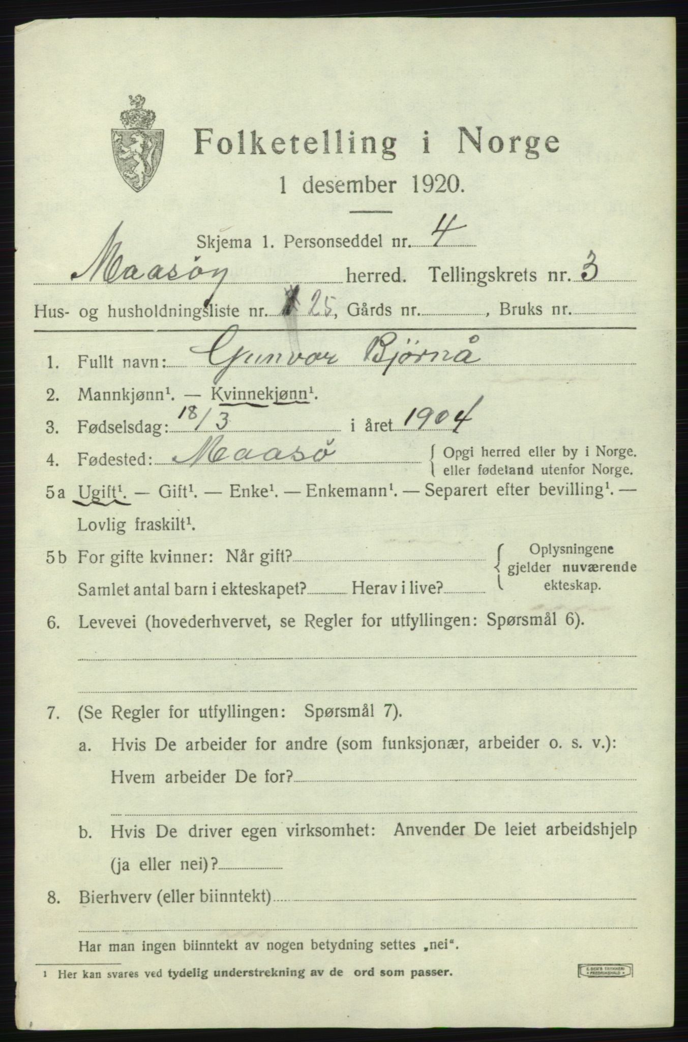 SATØ, 1920 census for Måsøy, 1920, p. 1810