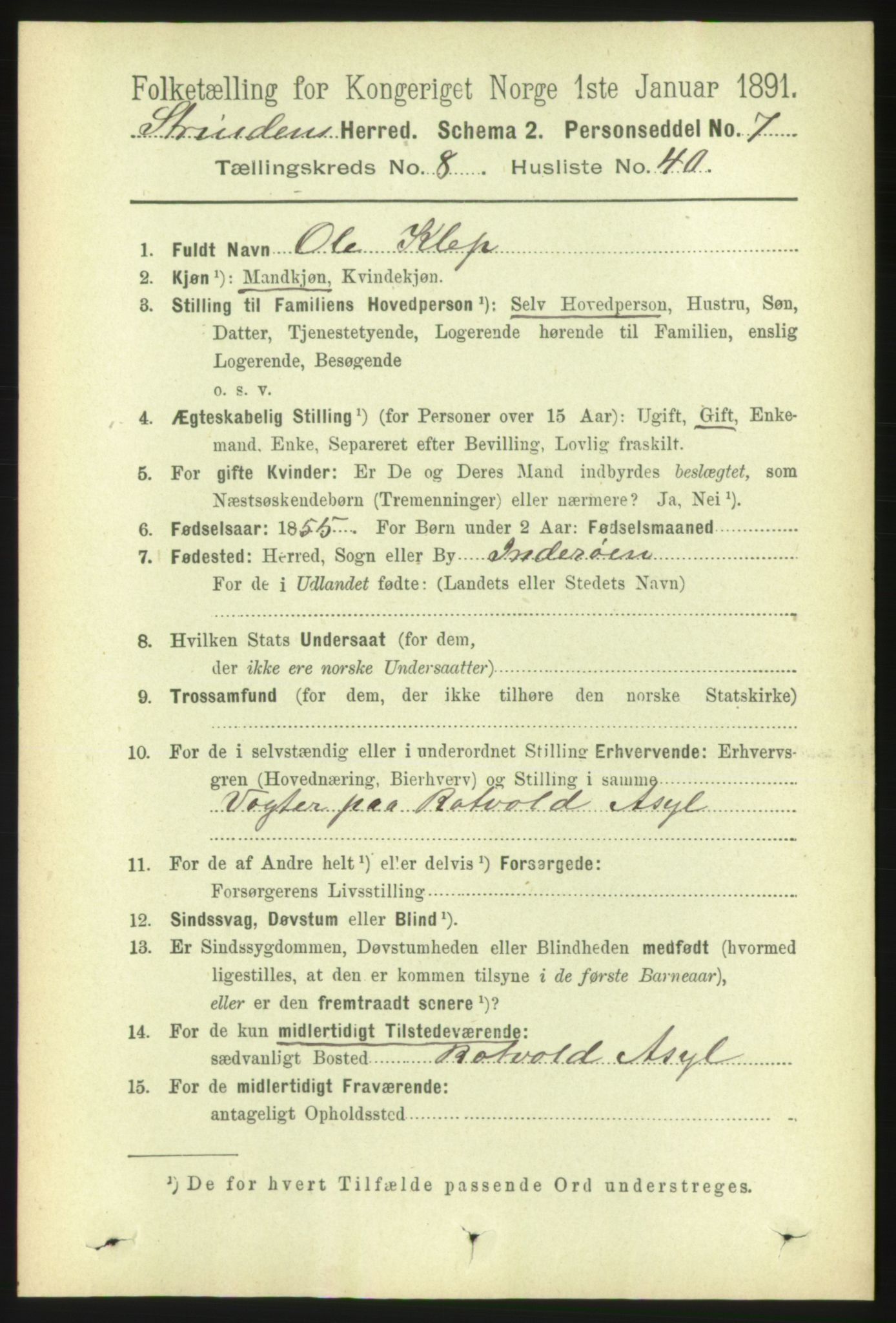 RA, 1891 census for 1660 Strinda, 1891, p. 7332