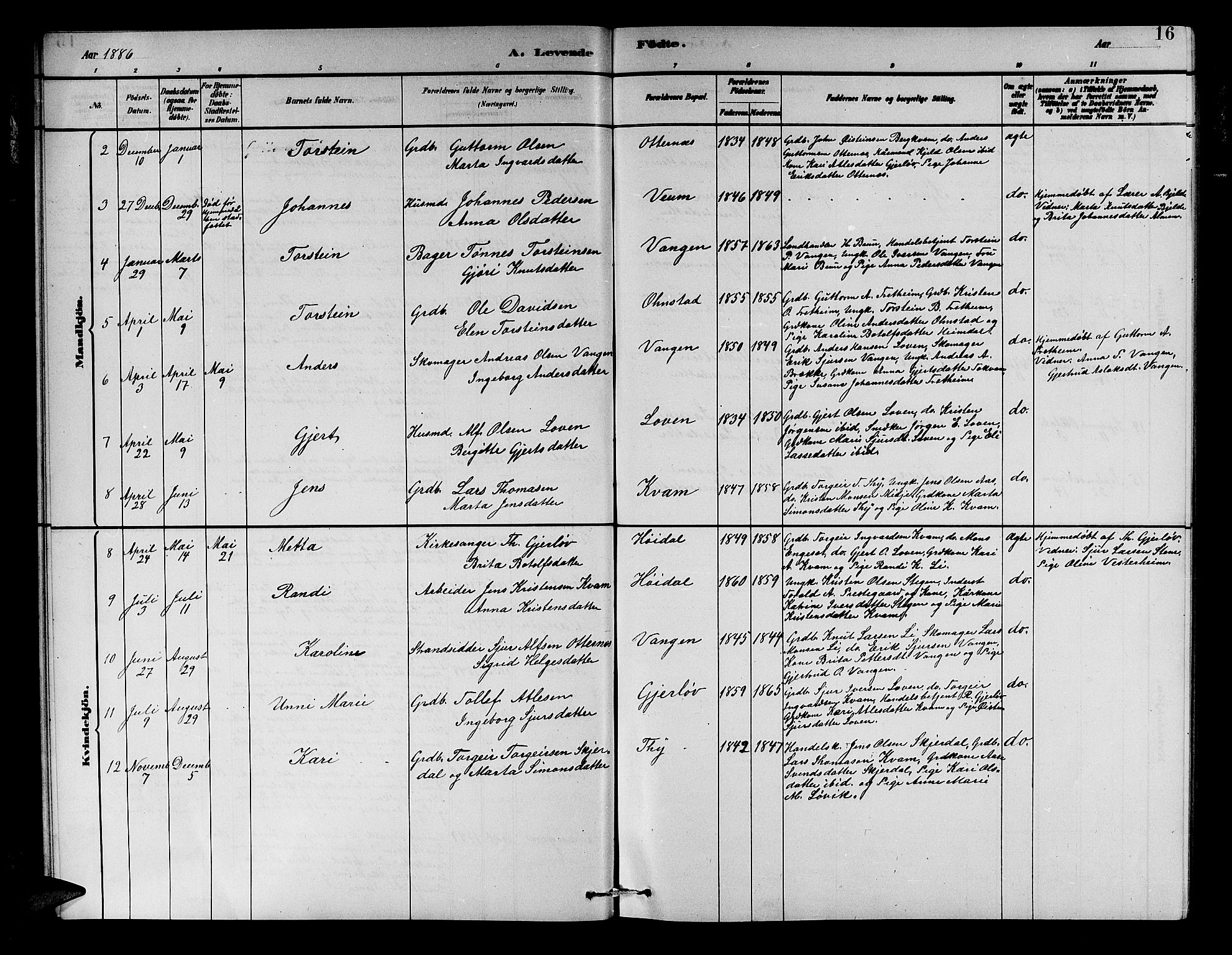 Aurland sokneprestembete, SAB/A-99937/H/Hb/Hba/L0002: Parish register (copy) no. A 2, 1880-1895, p. 16