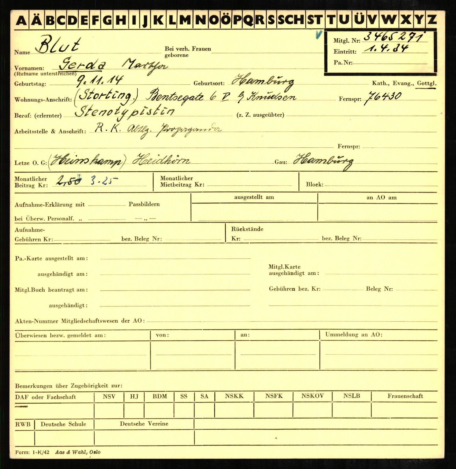 Forsvaret, Forsvarets overkommando II, RA/RAFA-3915/D/Db/L0003: CI Questionaires. Tyske okkupasjonsstyrker i Norge. Tyskere., 1945-1946, p. 494