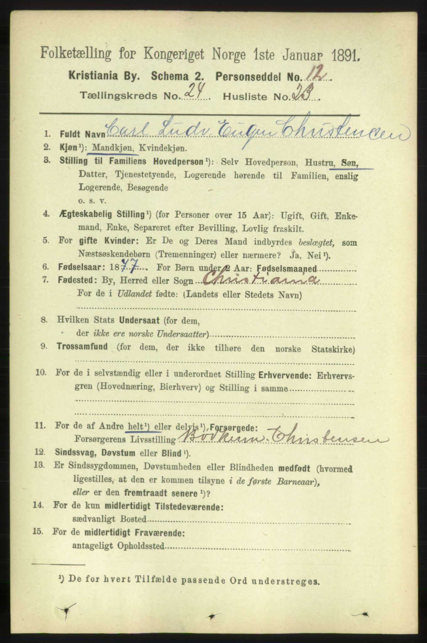 RA, 1891 census for 0301 Kristiania, 1891, p. 12109