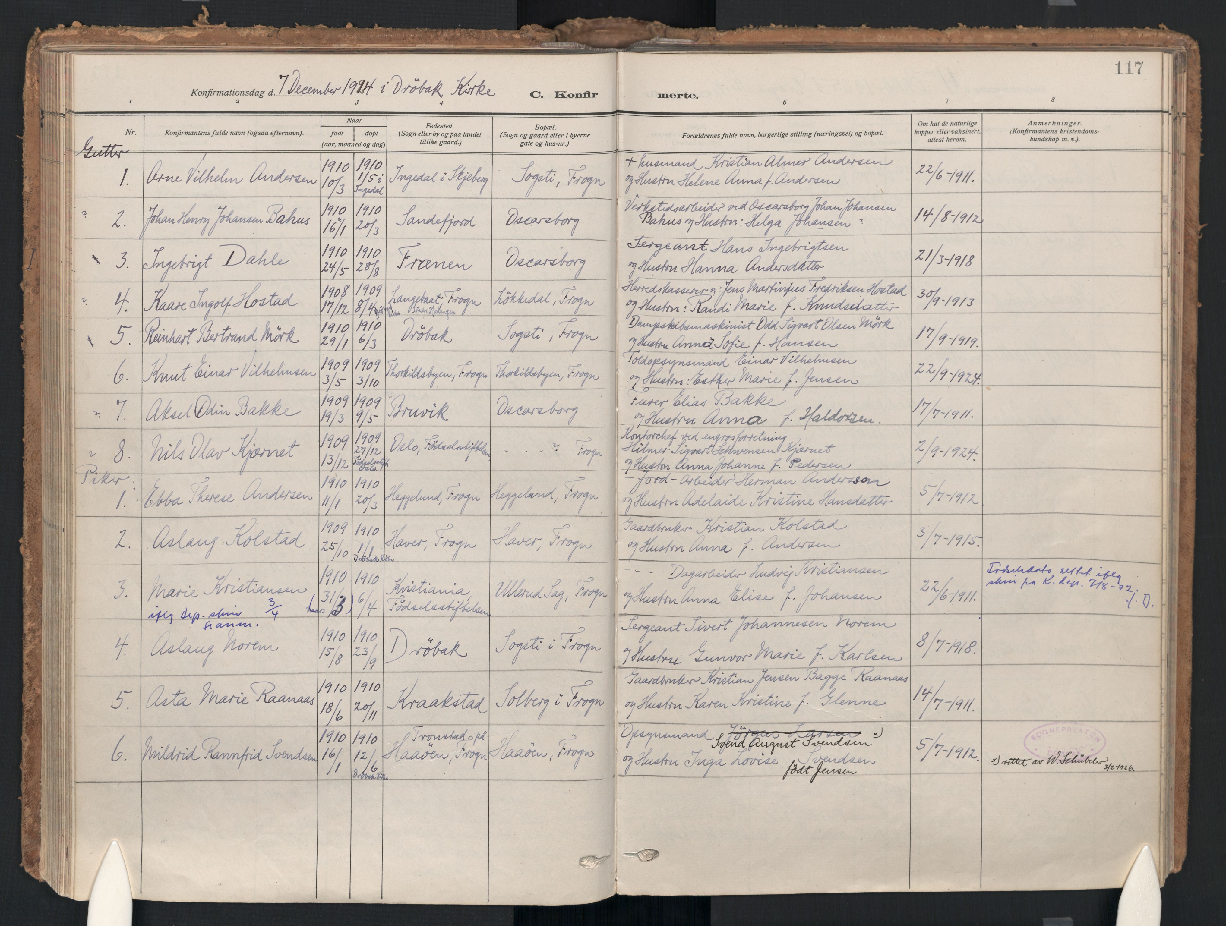 Drøbak prestekontor Kirkebøker, SAO/A-10142a/F/Fc/L0004: Parish register (official) no. III 4, 1919-1935, p. 117