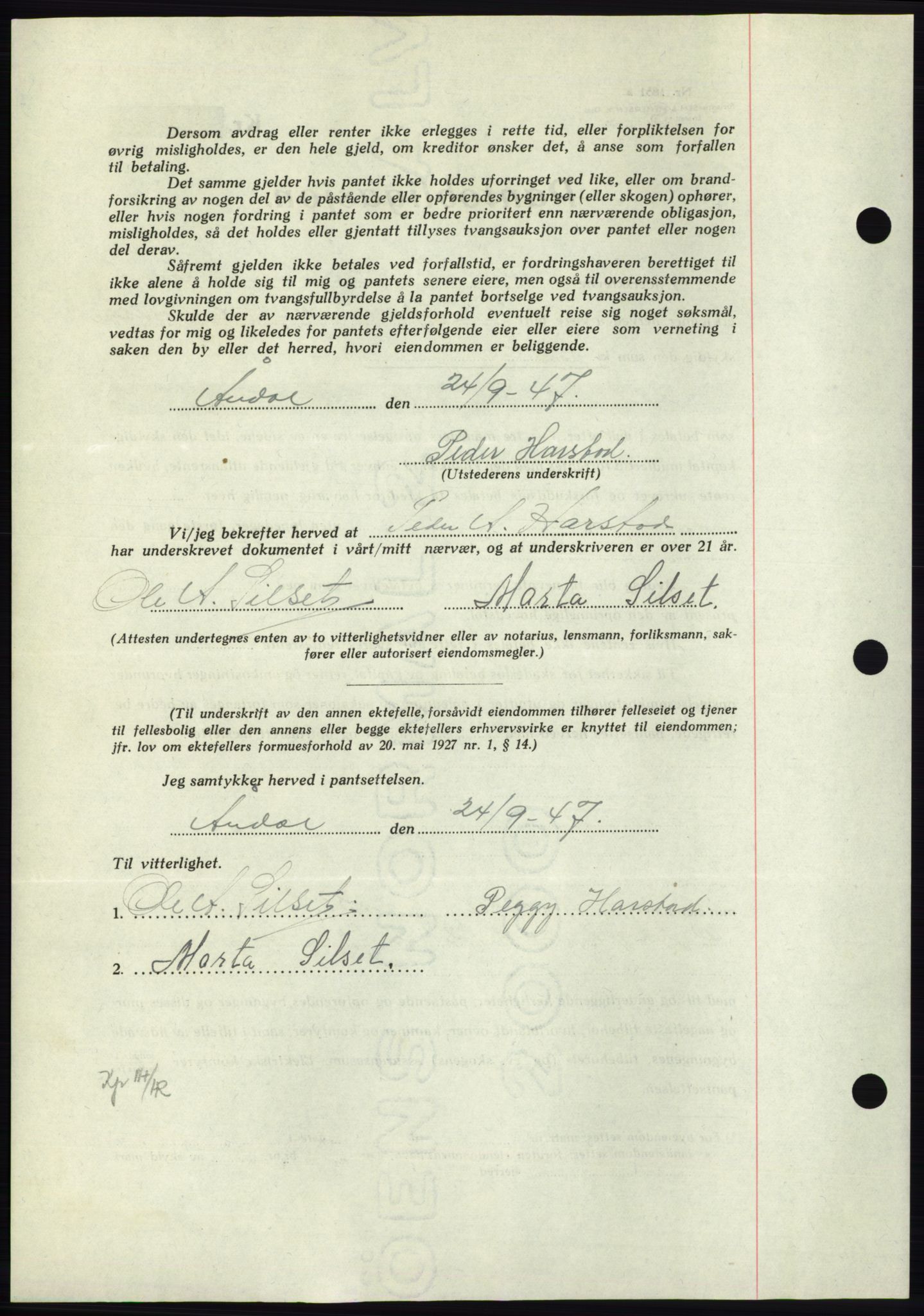 Nordmøre sorenskriveri, AV/SAT-A-4132/1/2/2Ca: Mortgage book no. B97, 1947-1948, Diary no: : 2252/1947