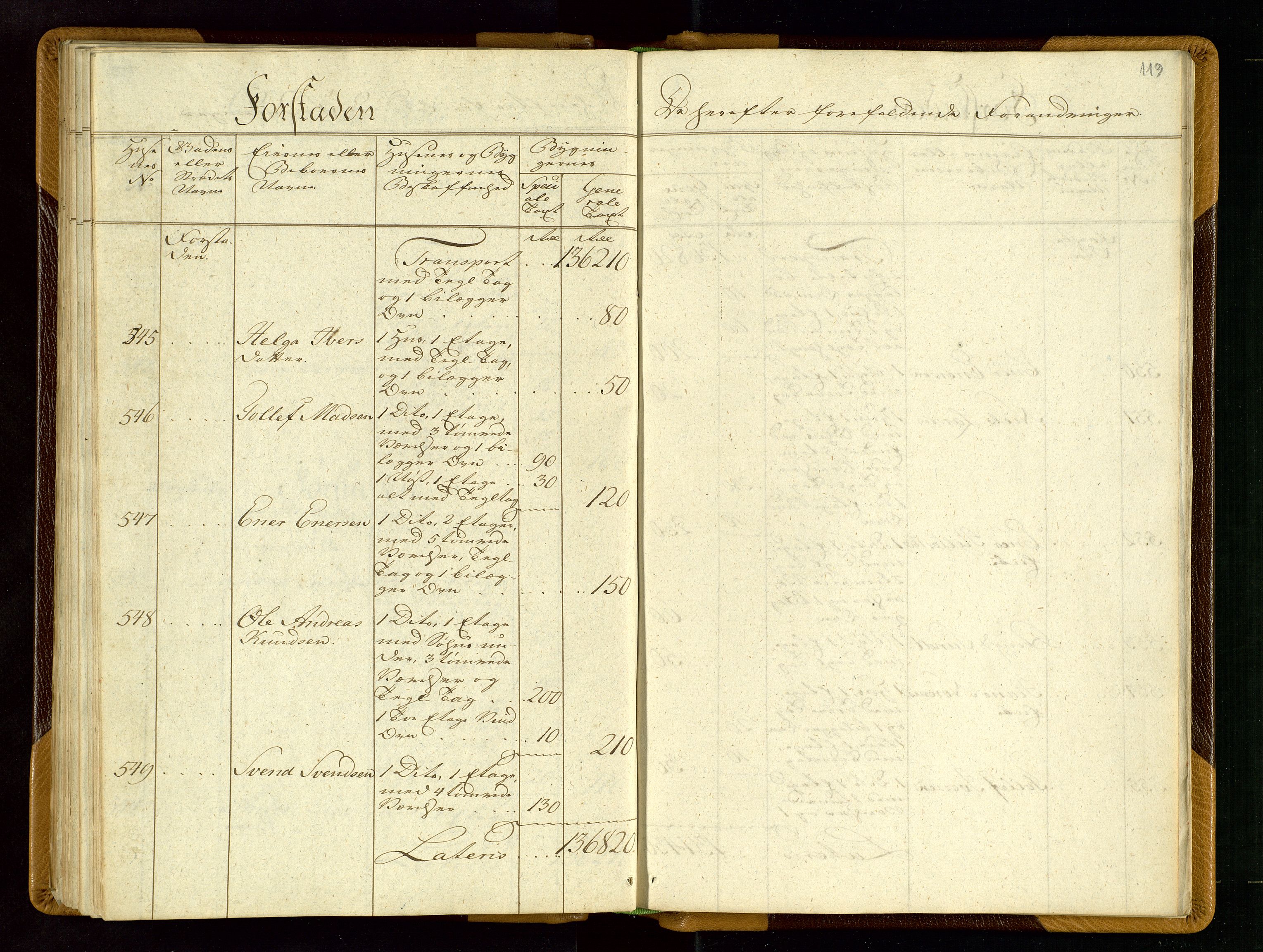 Fylkesmannen i Rogaland, AV/SAST-A-101928/99/3/312/312CE/L0001B: BRANNTAKSTPROTOKOLL FOR STAVANGER BY, 1797, p. 118b-119a