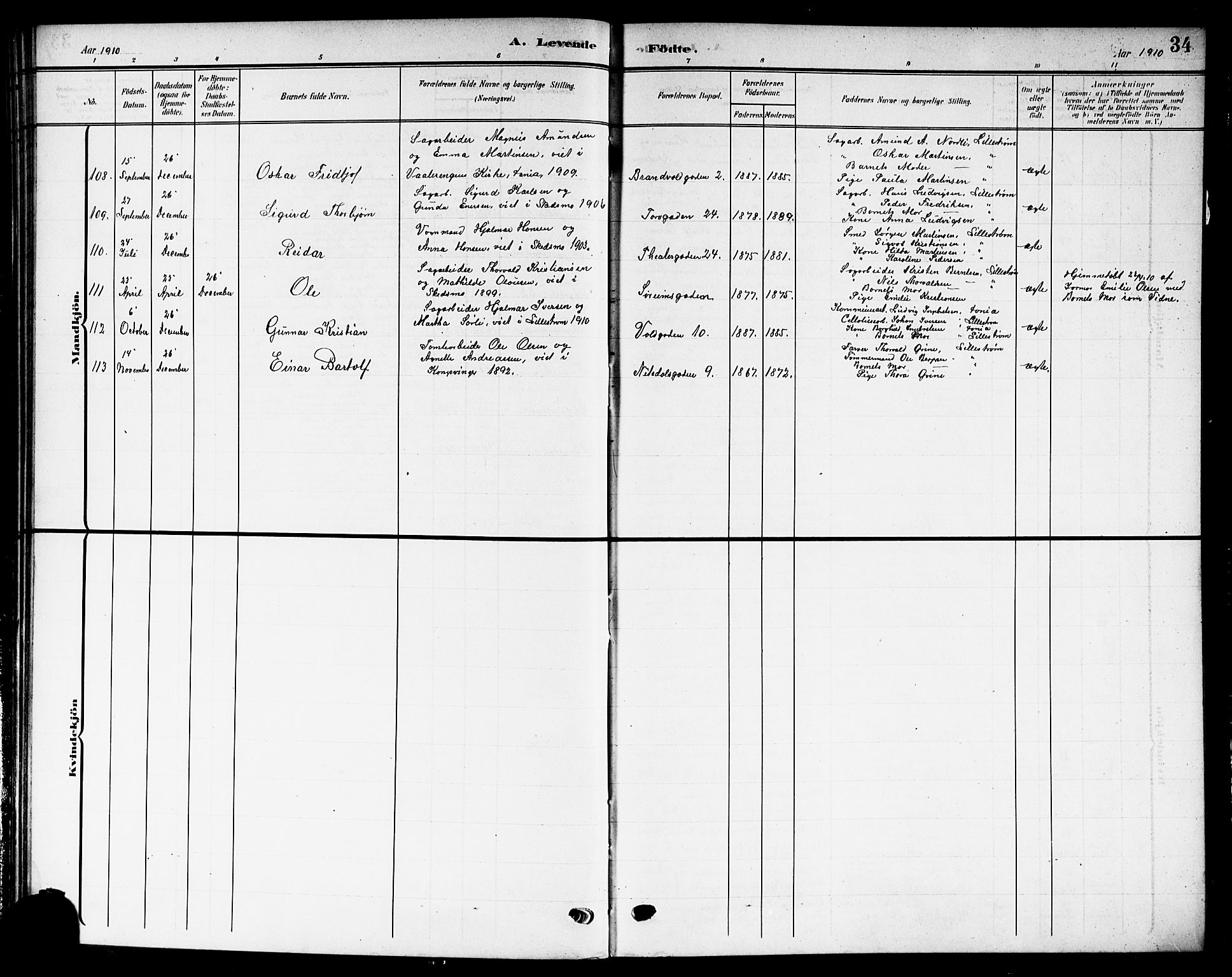 Skedsmo prestekontor Kirkebøker, SAO/A-10033a/G/Gc/L0001: Parish register (copy) no. III 1, 1908-1916, p. 34