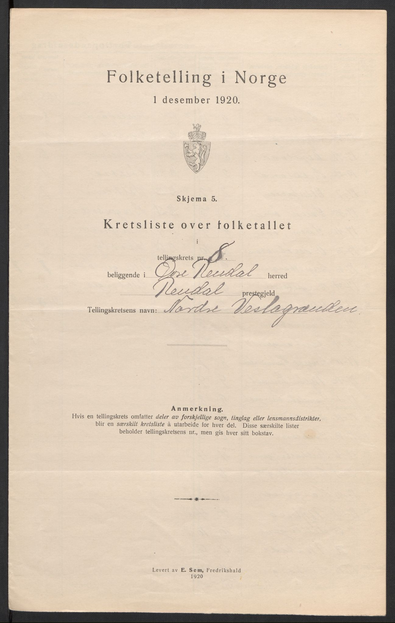 SAH, 1920 census for Øvre Rendal, 1920, p. 30