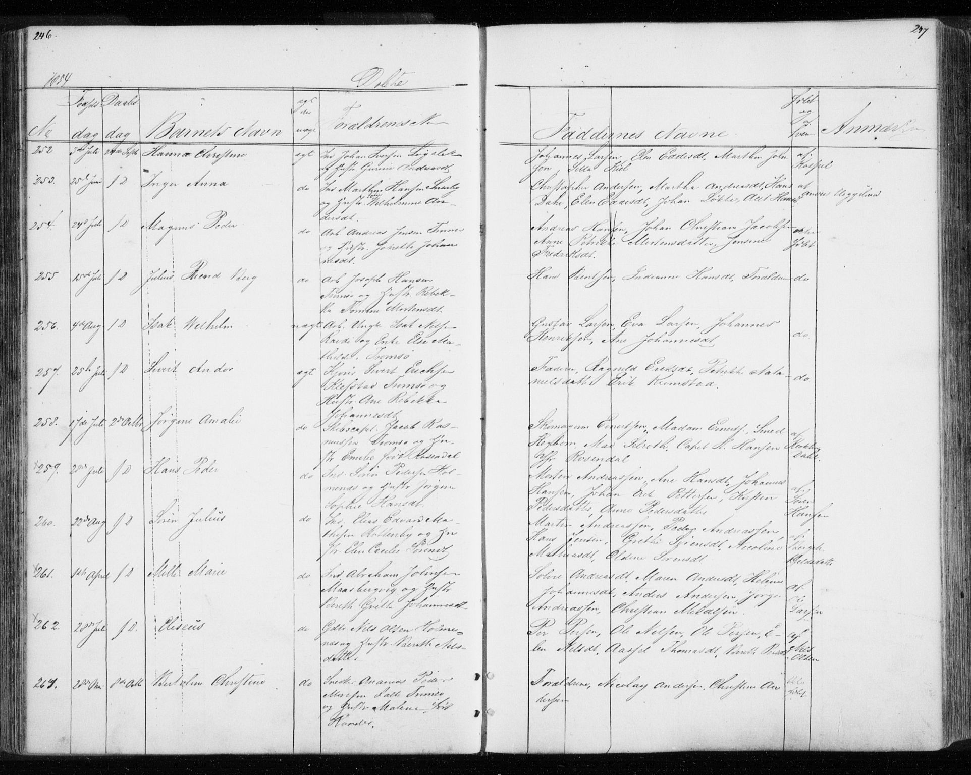 Tromsø sokneprestkontor/stiftsprosti/domprosti, AV/SATØ-S-1343/G/Gb/L0005klokker: Parish register (copy) no. 5, 1846-1857, p. 246-247