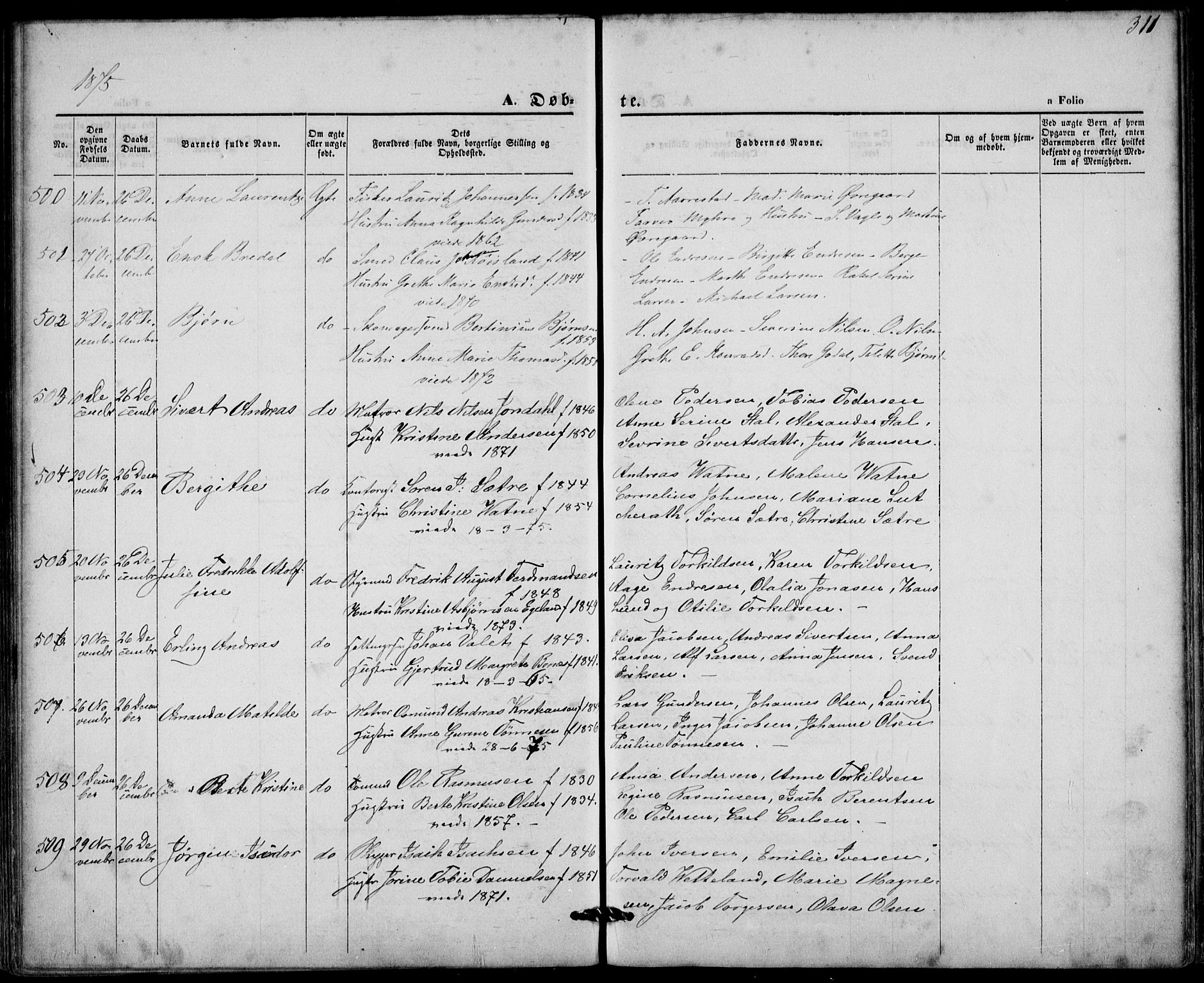 St. Petri sokneprestkontor, AV/SAST-A-101813/001/30/30BA/L0008: Parish register (official) no. A 8, 1868-1876, p. 311