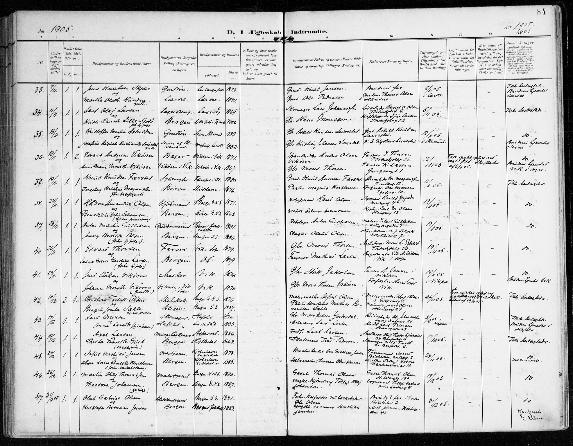 Mariakirken Sokneprestembete, SAB/A-76901/H/Haa/L0014: Parish register (official) no. C 2, 1900-1916, p. 84