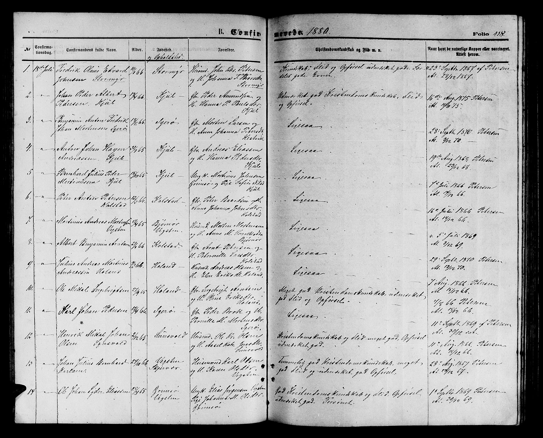 Ministerialprotokoller, klokkerbøker og fødselsregistre - Nordland, AV/SAT-A-1459/816/L0252: Parish register (copy) no. 816C02, 1871-1885, p. 118