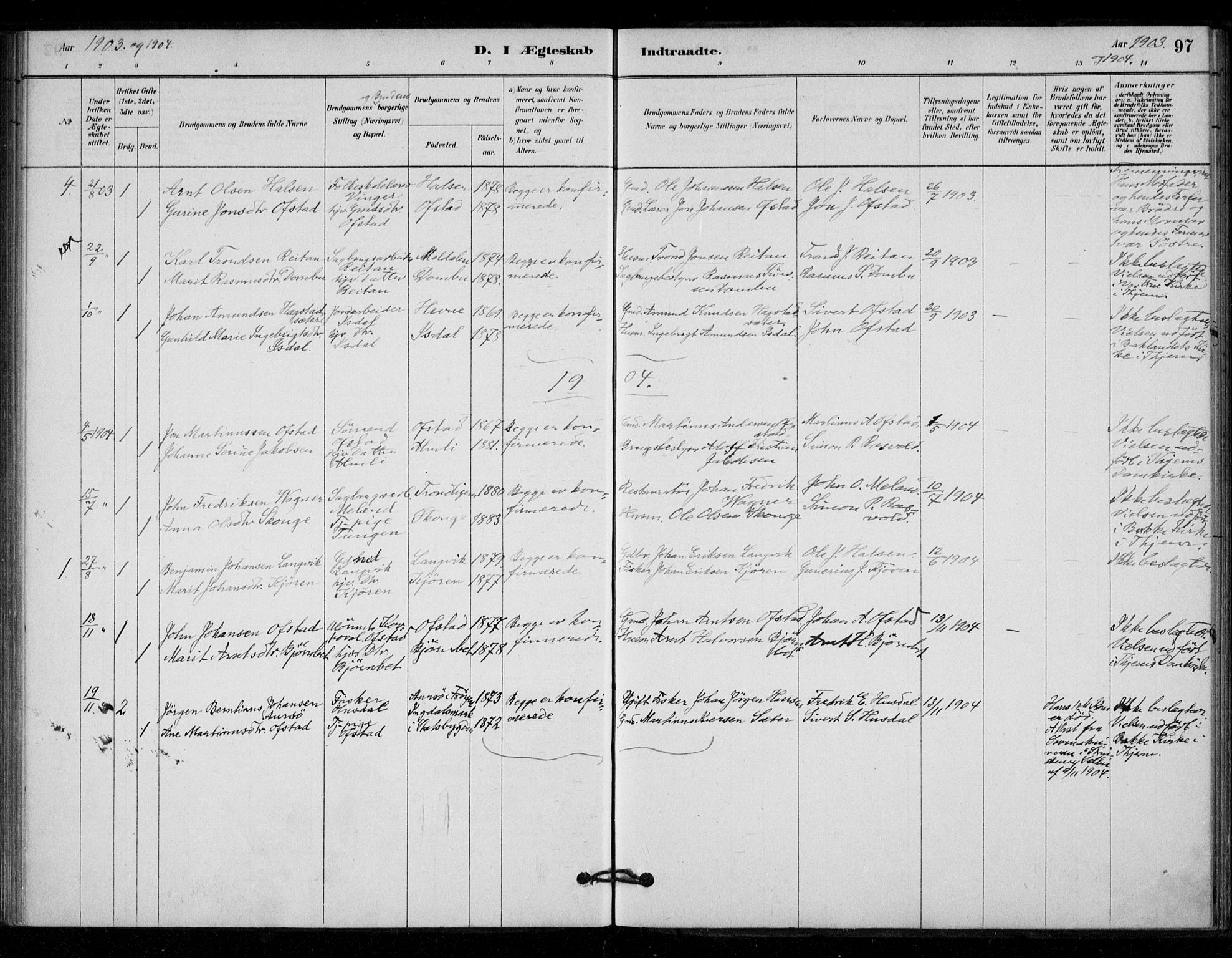 Ministerialprotokoller, klokkerbøker og fødselsregistre - Sør-Trøndelag, SAT/A-1456/670/L0836: Parish register (official) no. 670A01, 1879-1904, p. 97