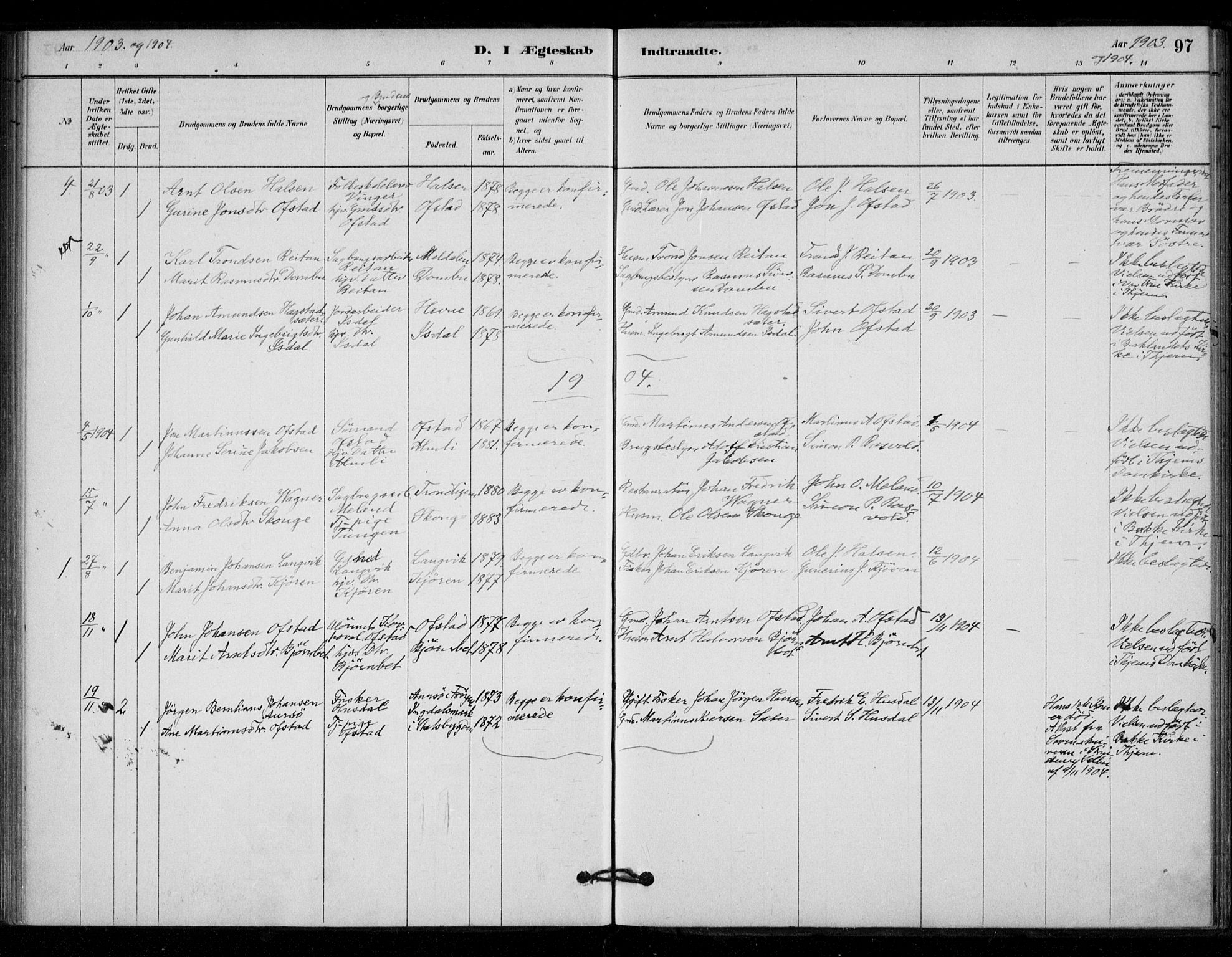 Ministerialprotokoller, klokkerbøker og fødselsregistre - Sør-Trøndelag, AV/SAT-A-1456/670/L0836: Parish register (official) no. 670A01, 1879-1904, p. 97