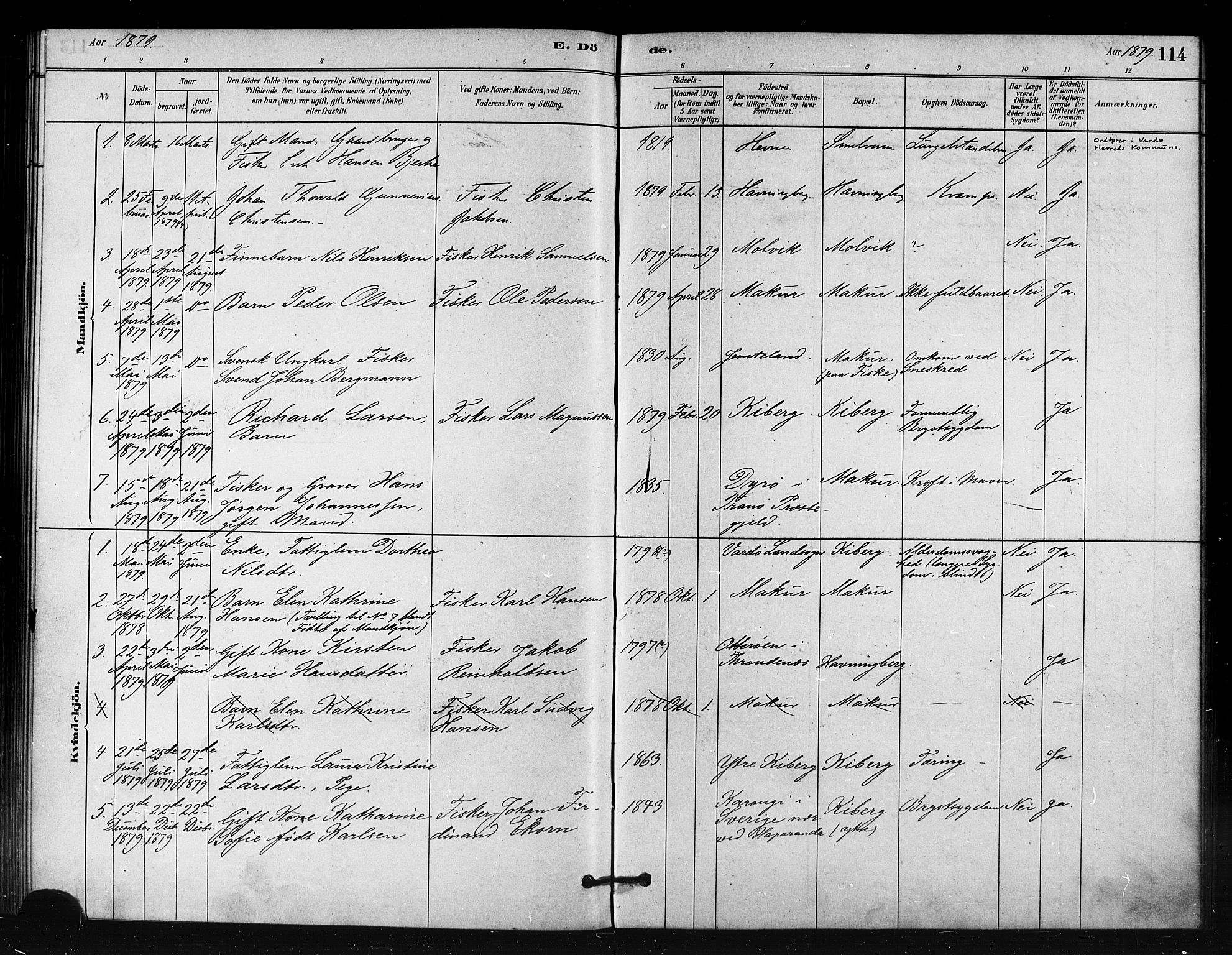 Vardø sokneprestkontor, SATØ/S-1332/H/Ha/L0008kirke: Parish register (official) no. 8, 1879-1887, p. 114