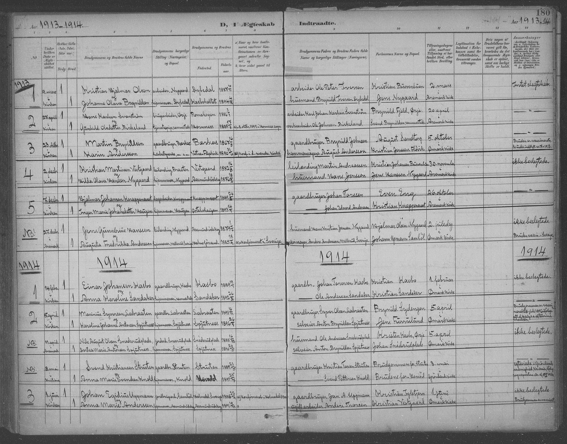 Aremark prestekontor Kirkebøker, SAO/A-10899/F/Fb/L0005: Parish register (official) no. II 5, 1895-1919, p. 180