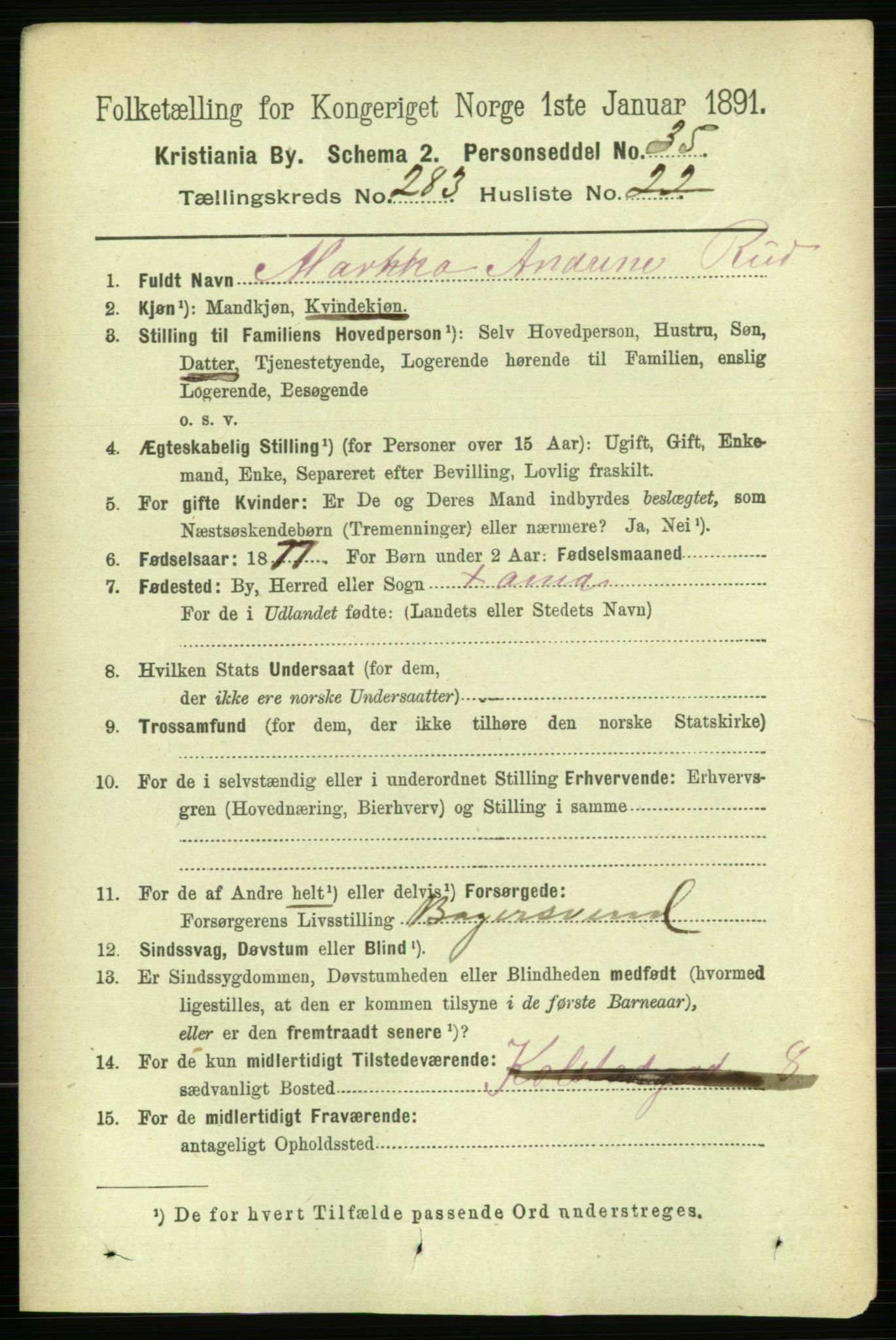 RA, 1891 census for 0301 Kristiania, 1891, p. 173422