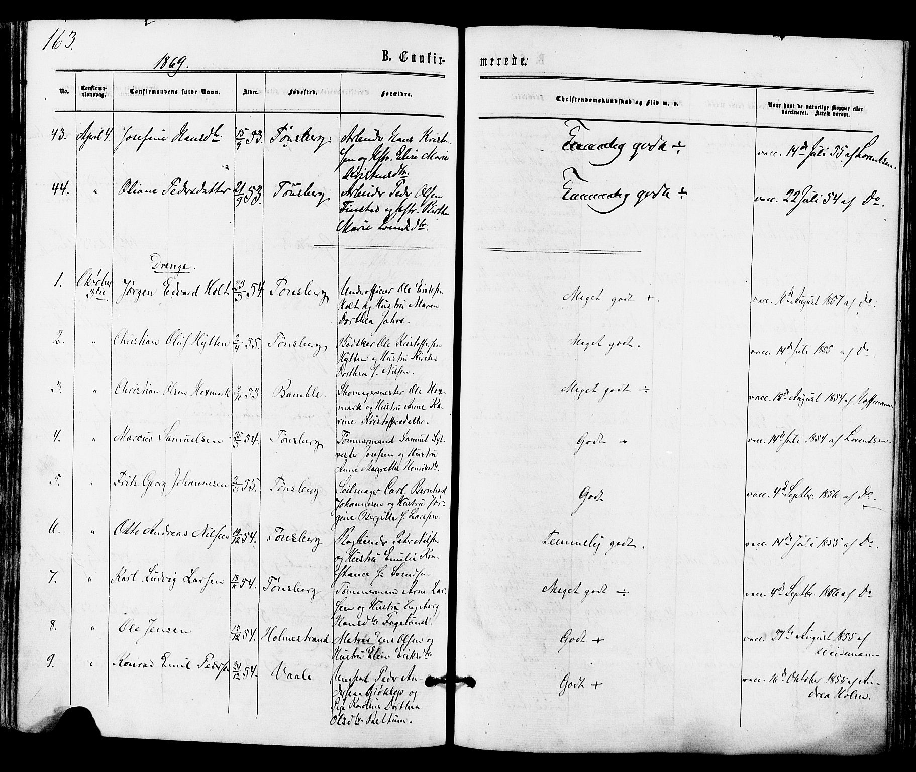 Tønsberg kirkebøker, AV/SAKO-A-330/F/Fa/L0009: Parish register (official) no. I 9, 1865-1873, p. 163