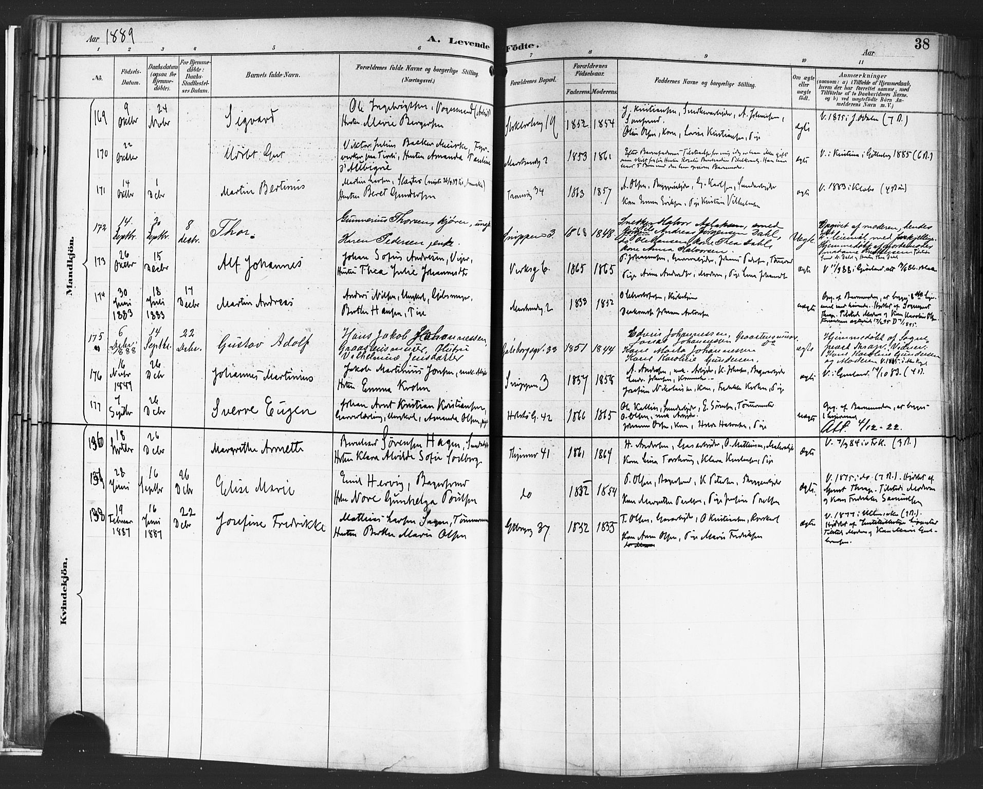 Petrus prestekontor Kirkebøker, AV/SAO-A-10872/F/Fa/L0004: Parish register (official) no. 4, 1888-1898, p. 38