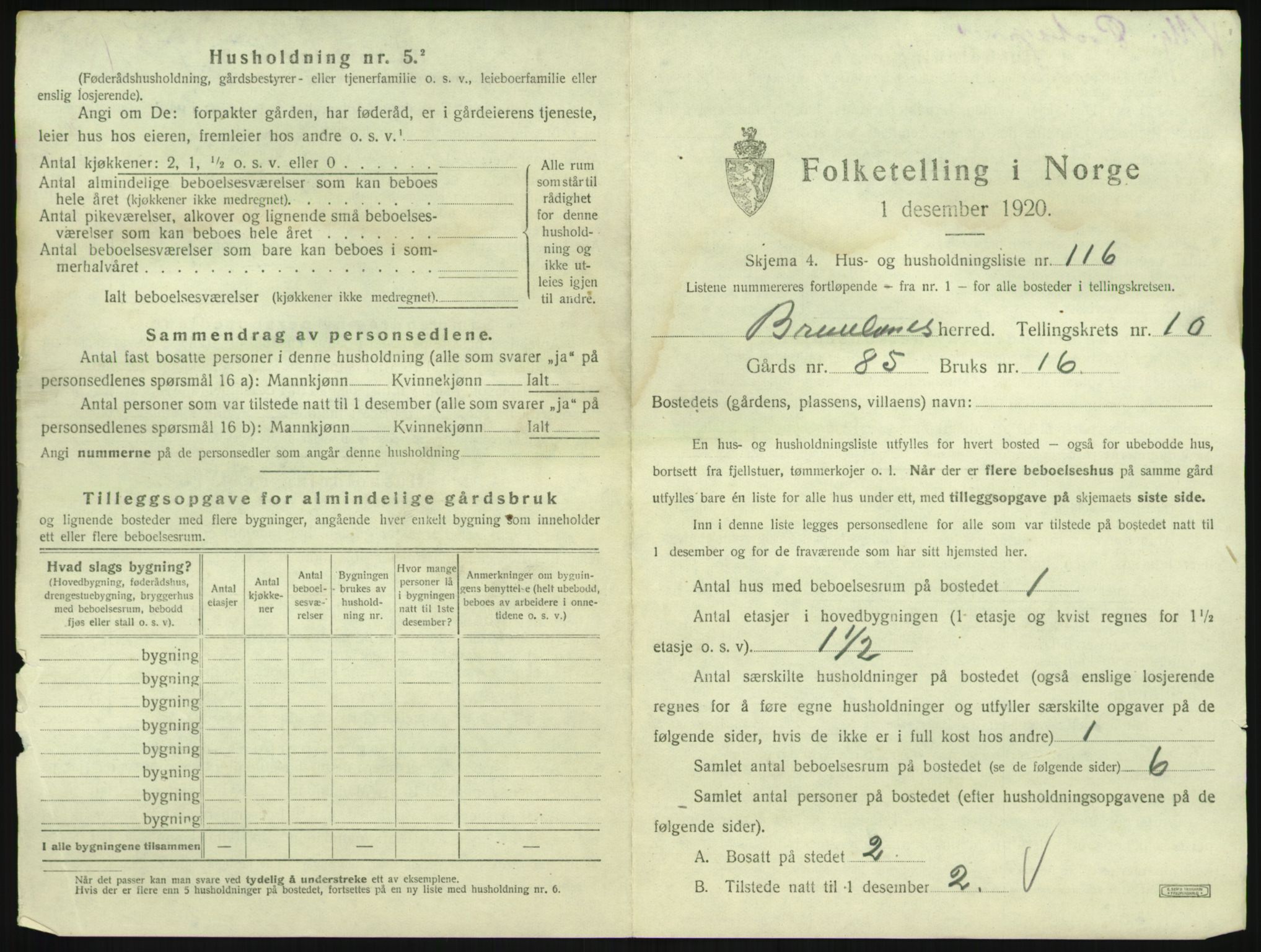 SAKO, 1920 census for Brunlanes, 1920, p. 1477