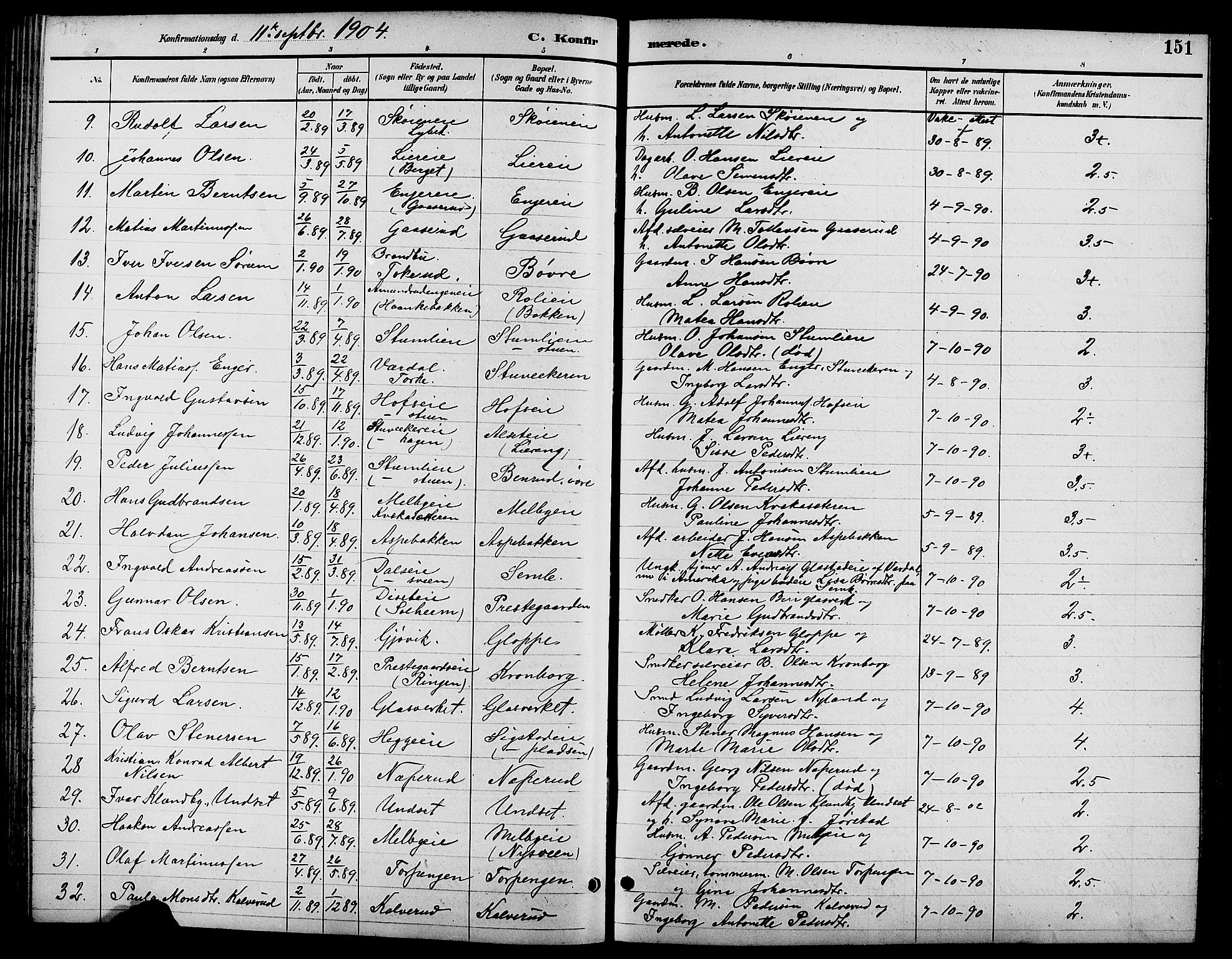 Biri prestekontor, SAH/PREST-096/H/Ha/Hab/L0004: Parish register (copy) no. 4, 1892-1909, p. 151