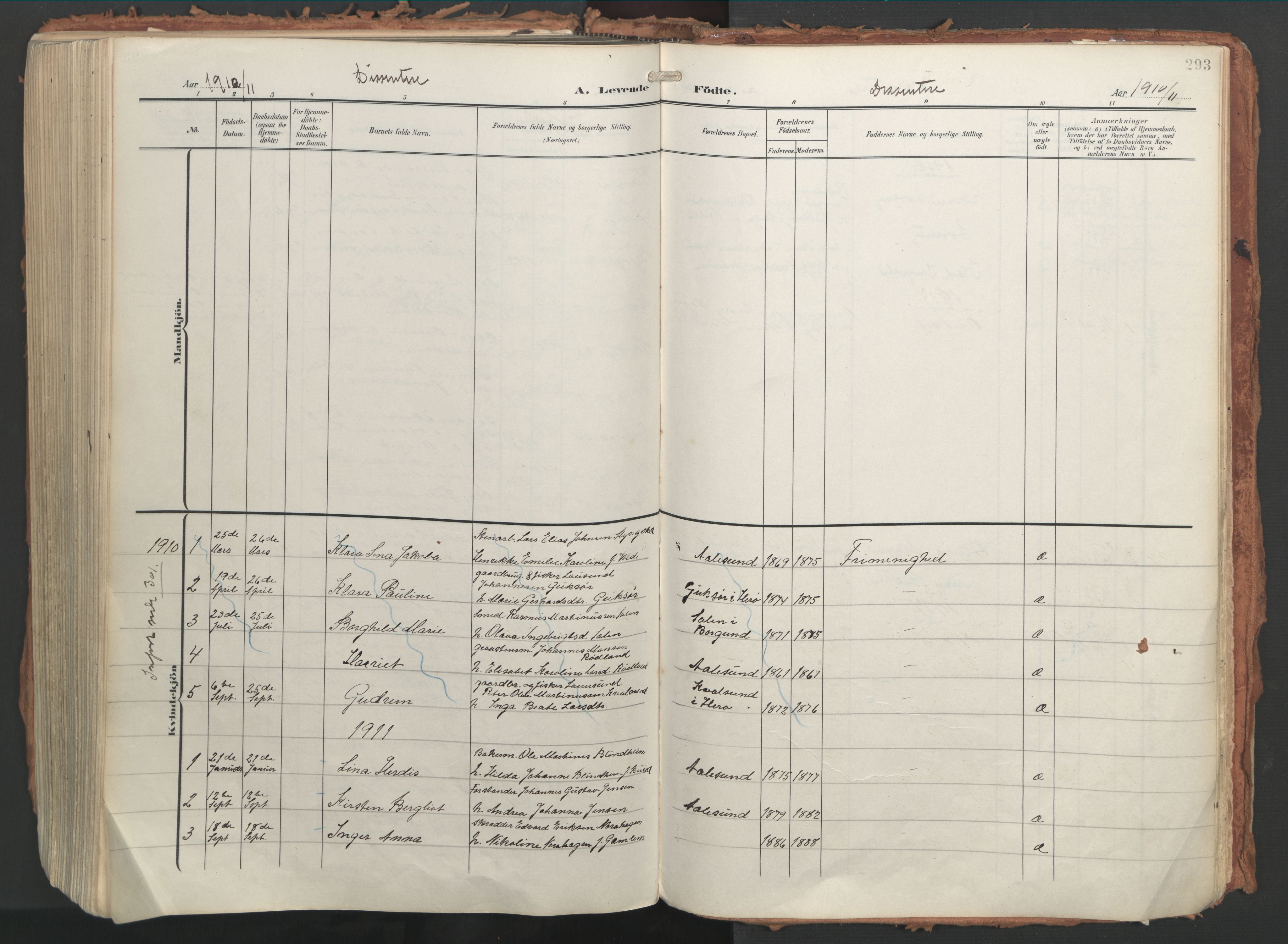 Ministerialprotokoller, klokkerbøker og fødselsregistre - Møre og Romsdal, SAT/A-1454/529/L0460: Parish register (official) no. 529A10, 1906-1917, p. 293