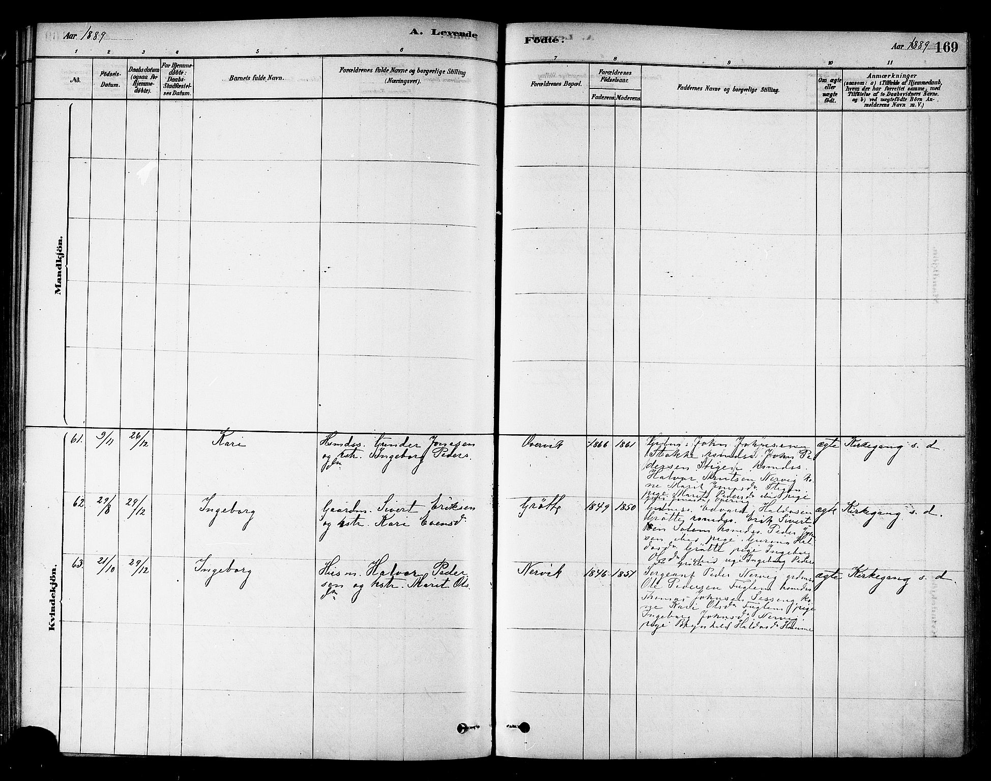 Ministerialprotokoller, klokkerbøker og fødselsregistre - Sør-Trøndelag, SAT/A-1456/695/L1148: Parish register (official) no. 695A08, 1878-1891, p. 169