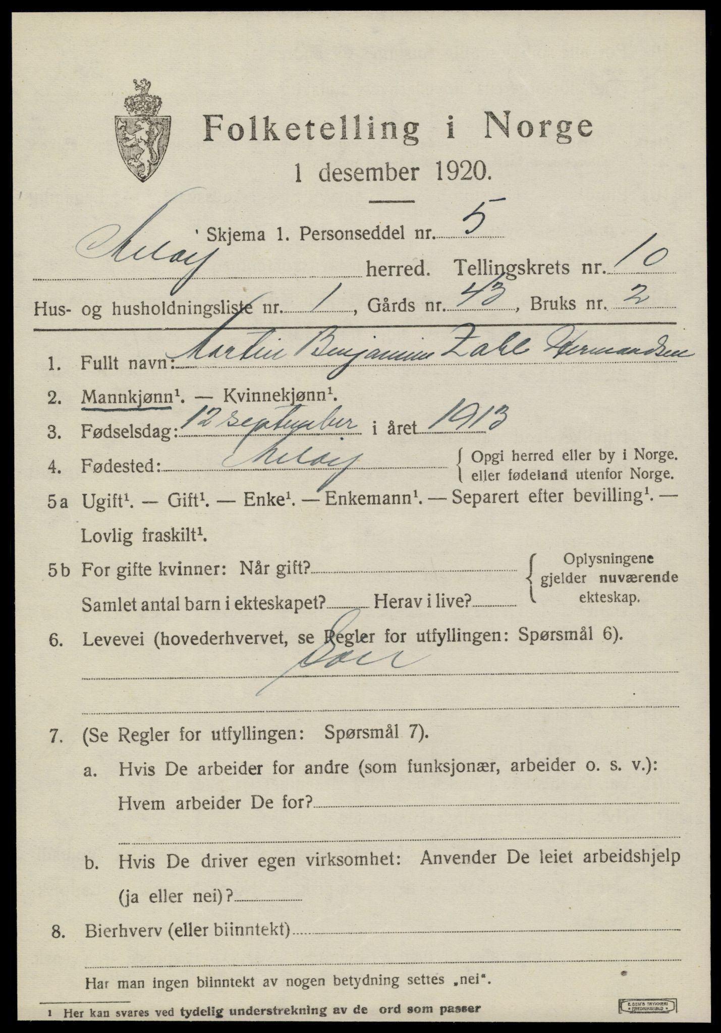 SAT, 1920 census for Meløy, 1920, p. 5175