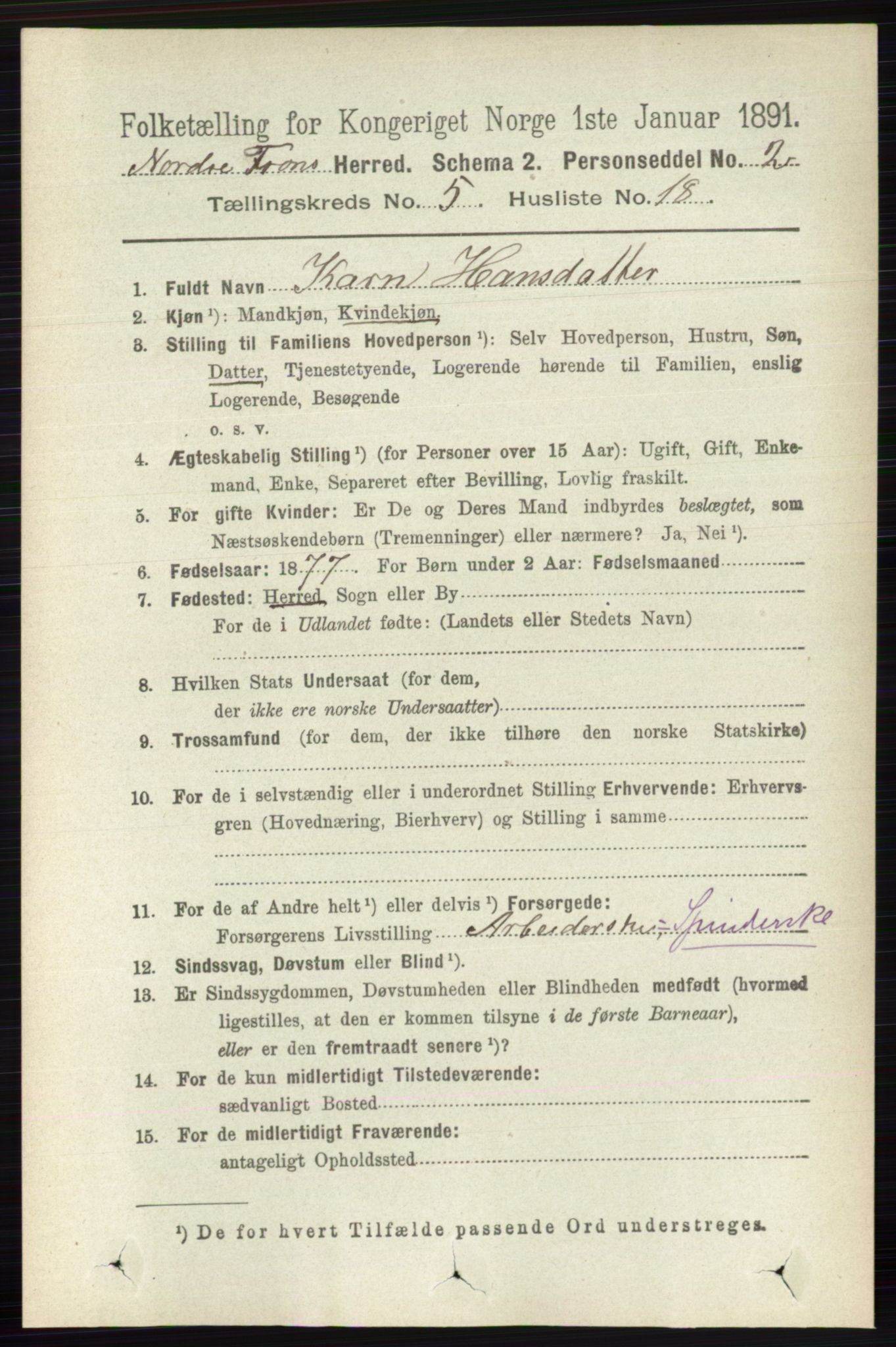 RA, 1891 census for 0518 Nord-Fron, 1891, p. 2041