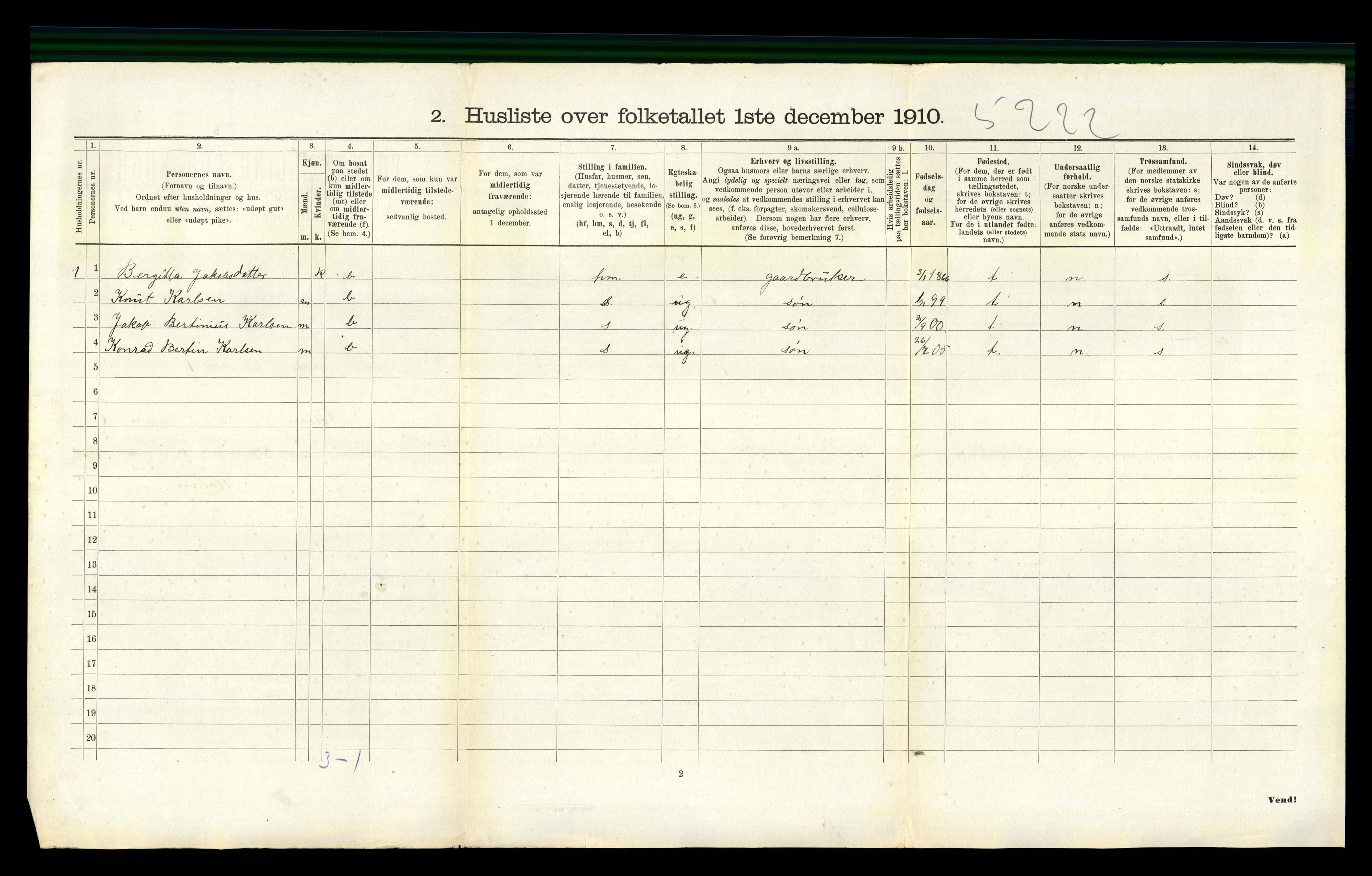 RA, 1910 census for Forsand, 1910, p. 490